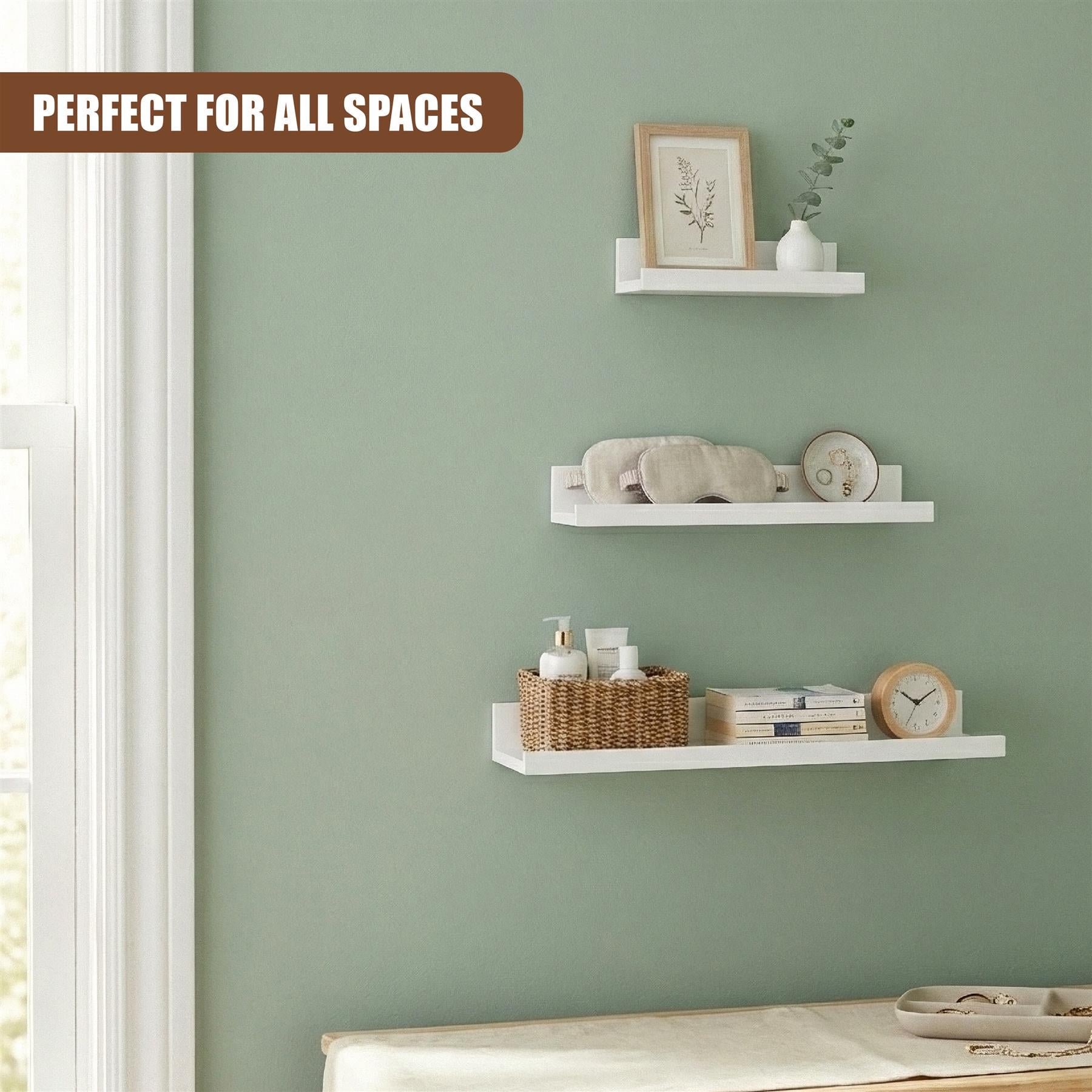 White Floating Wall Shelves Set of 3