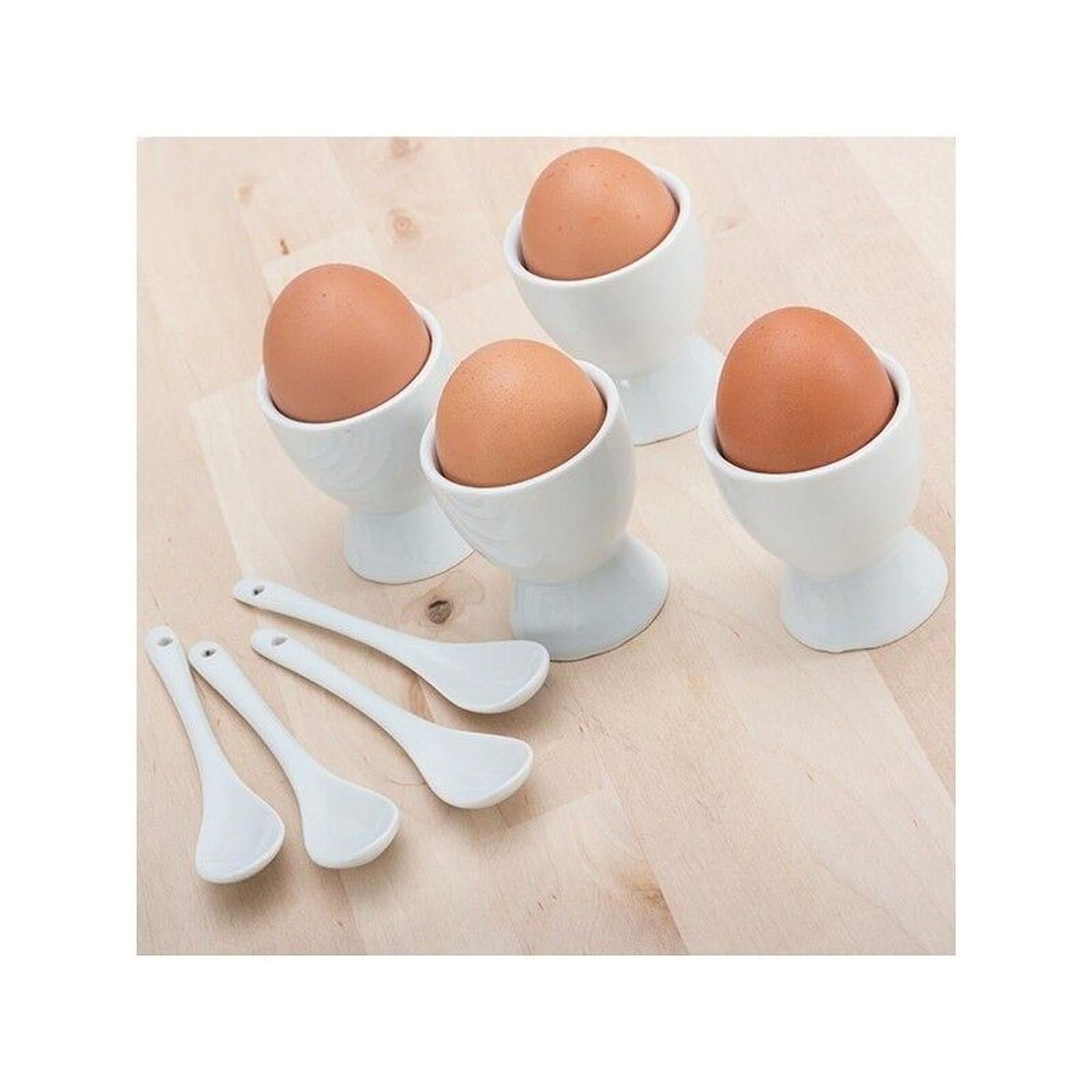 Set of 4 Ceramic Egg Cups with Spoons