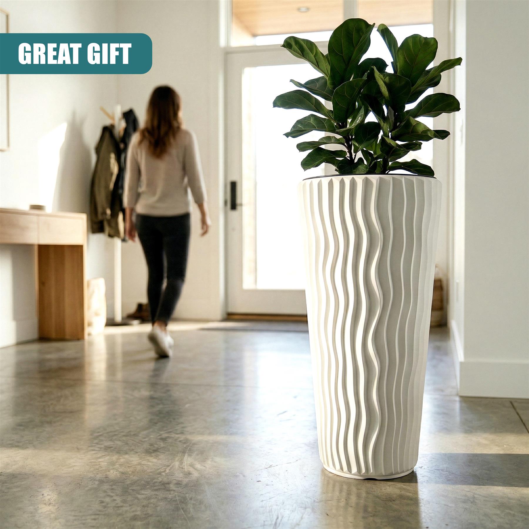 White Tall Flower Pot, 53.1 x 29.7 cm