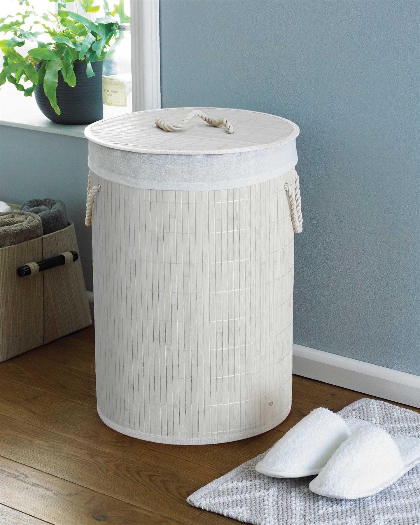 Round Bamboo Laundry Hamper with Lid, White by GEEZY - The Magic Toy Shop