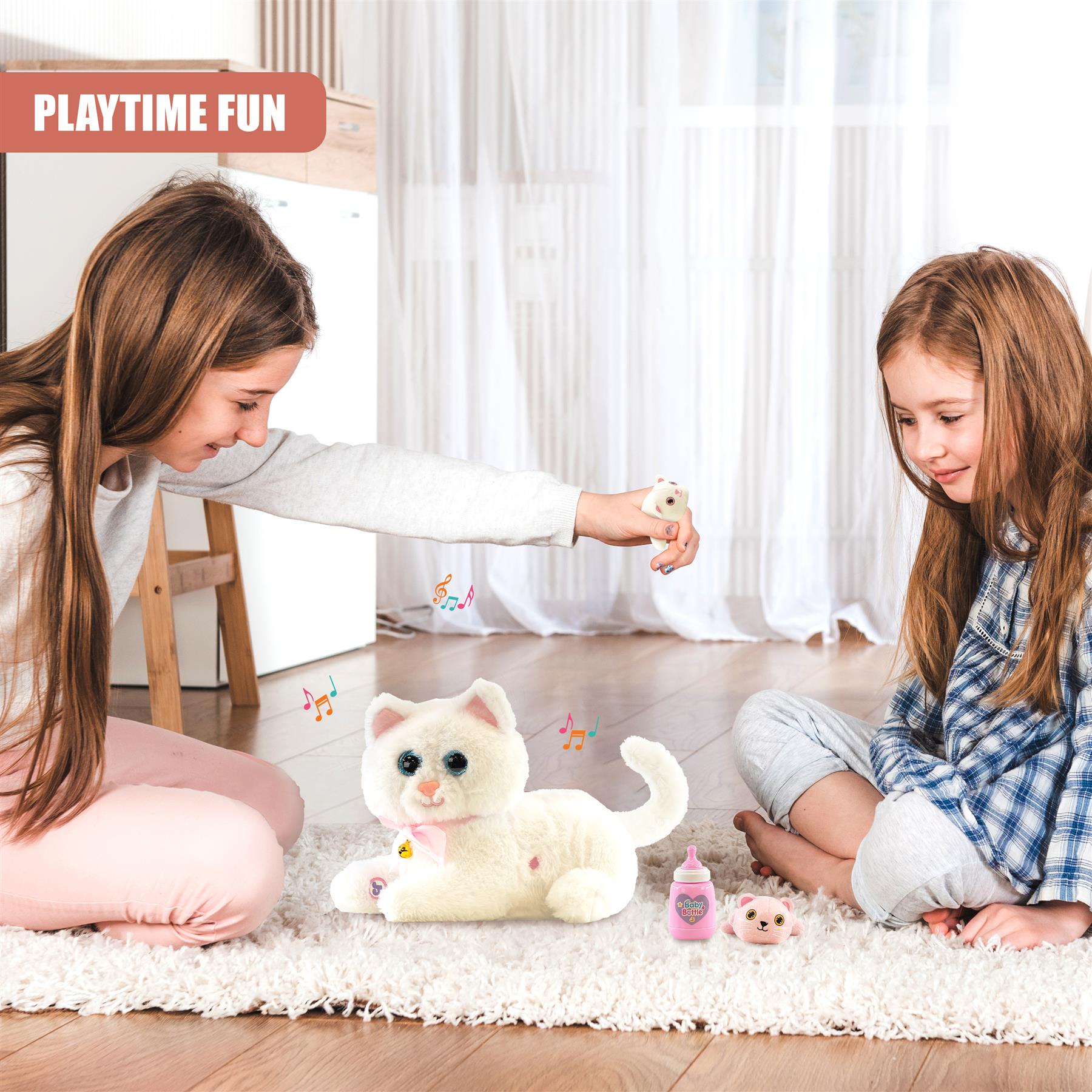 Interactive Plush Cat with 2 Kittens and Sounds by The Magic Toy Shop - The Magic Toy Shop