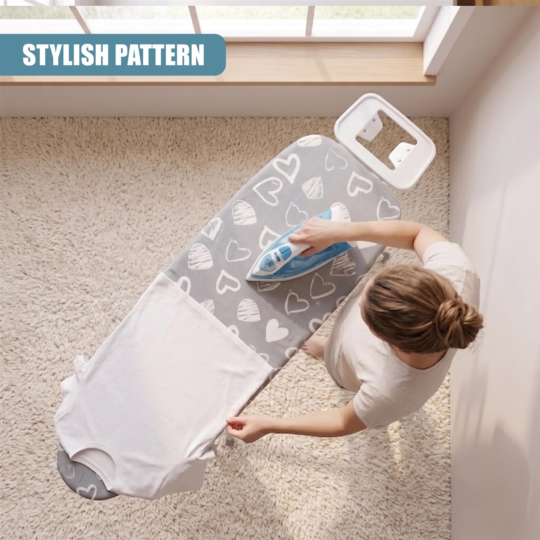 Grey Heart Ironing Board Cover (122 x 38 cm)
