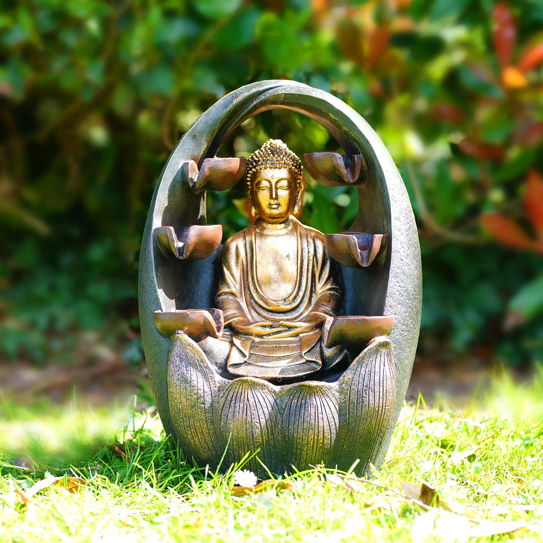 Golden Buddha Solar Water Feature Outdoor With LED by GEEZY - The Magic Toy Shop