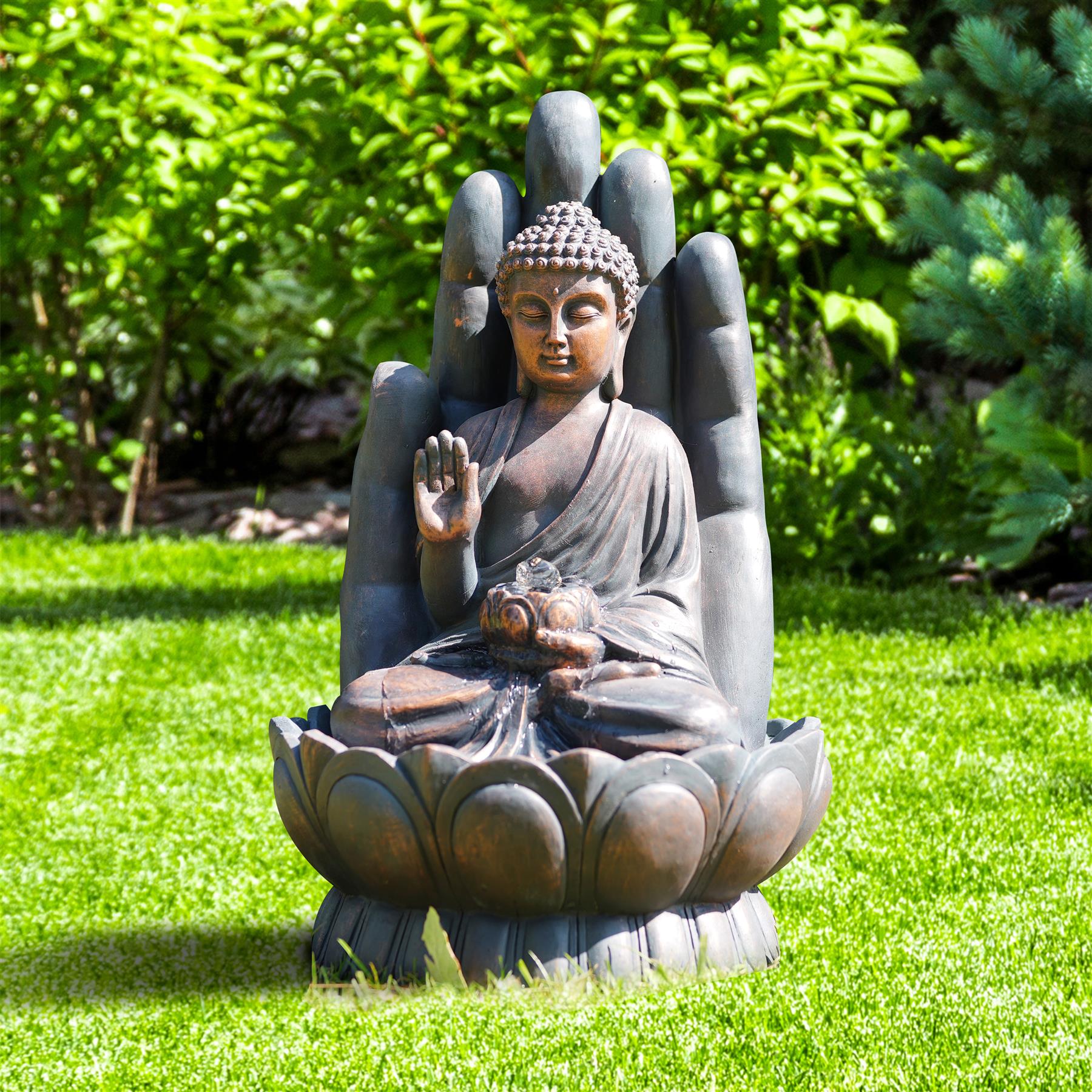 Palm Buddha Water Feature Outdoor With LED by GEEZY - The Magic Toy Shop