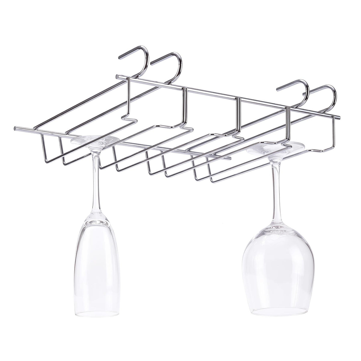 GEEZY Under Shelf Wine Glass Rack holds up to 12 wine glasses on a stainless steel shelf