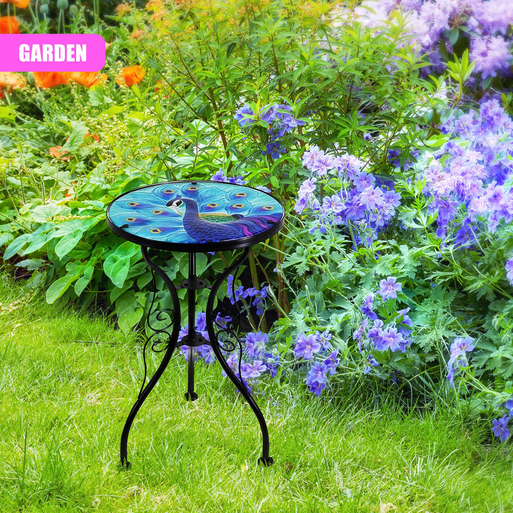 Round Side Mosaic Garden Table With Blue Peacock Design by Geezy - The Magic Toy Shop