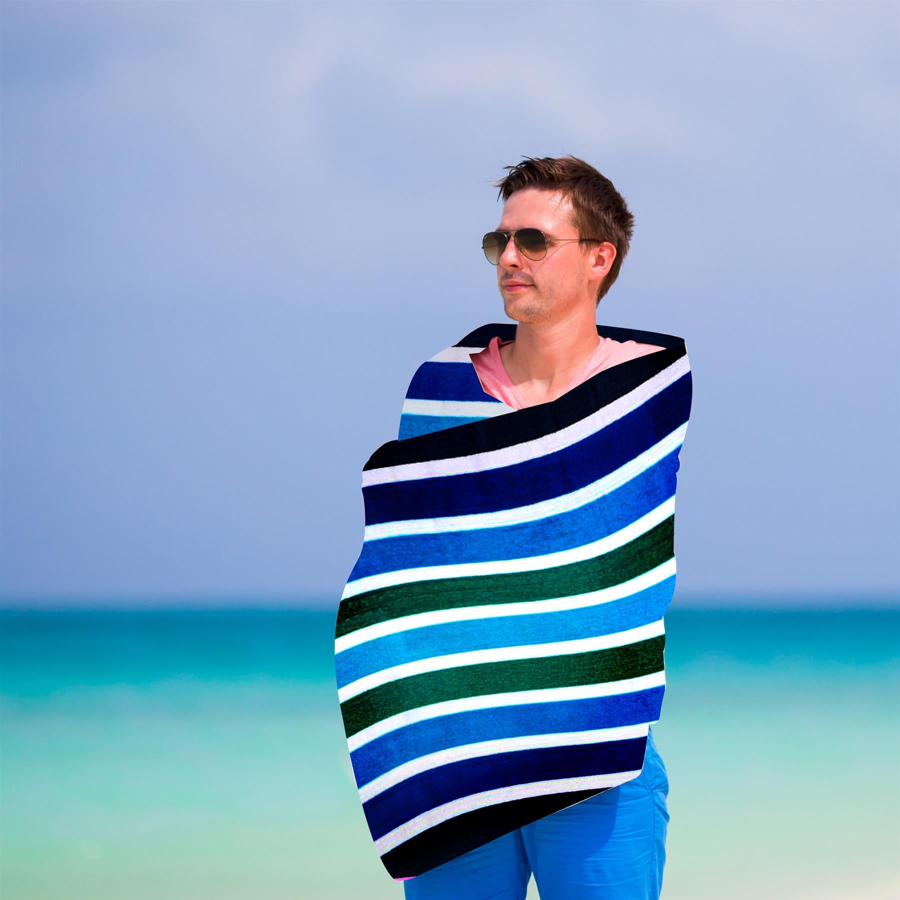 Large Velour Striped Beach Towel (Midnight Oasis) by GEEZY - The Magic Toy Shop