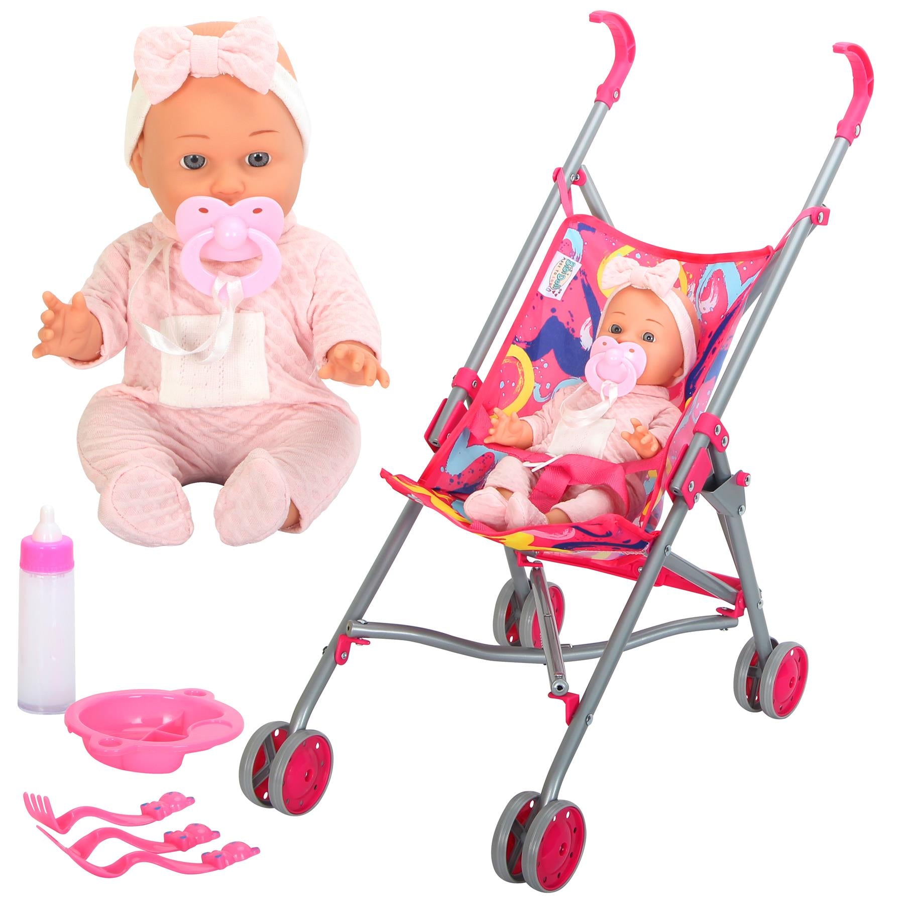 Baby Doll With Stroller & Feeding Accessories Set by BiBi Doll - The Magic Toy Shop