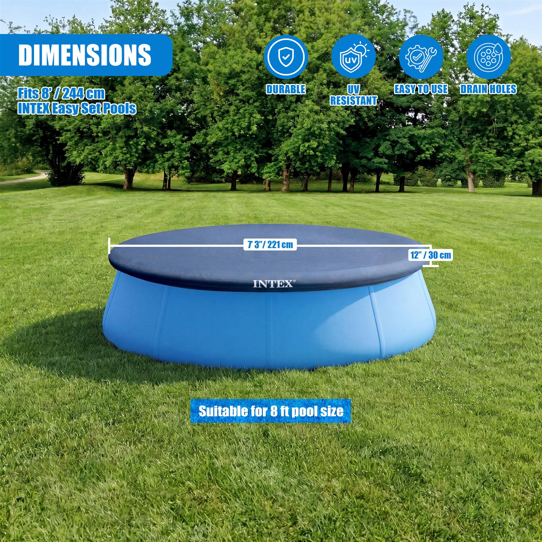 INTEX Round Pool Cover 8ft / 244cm