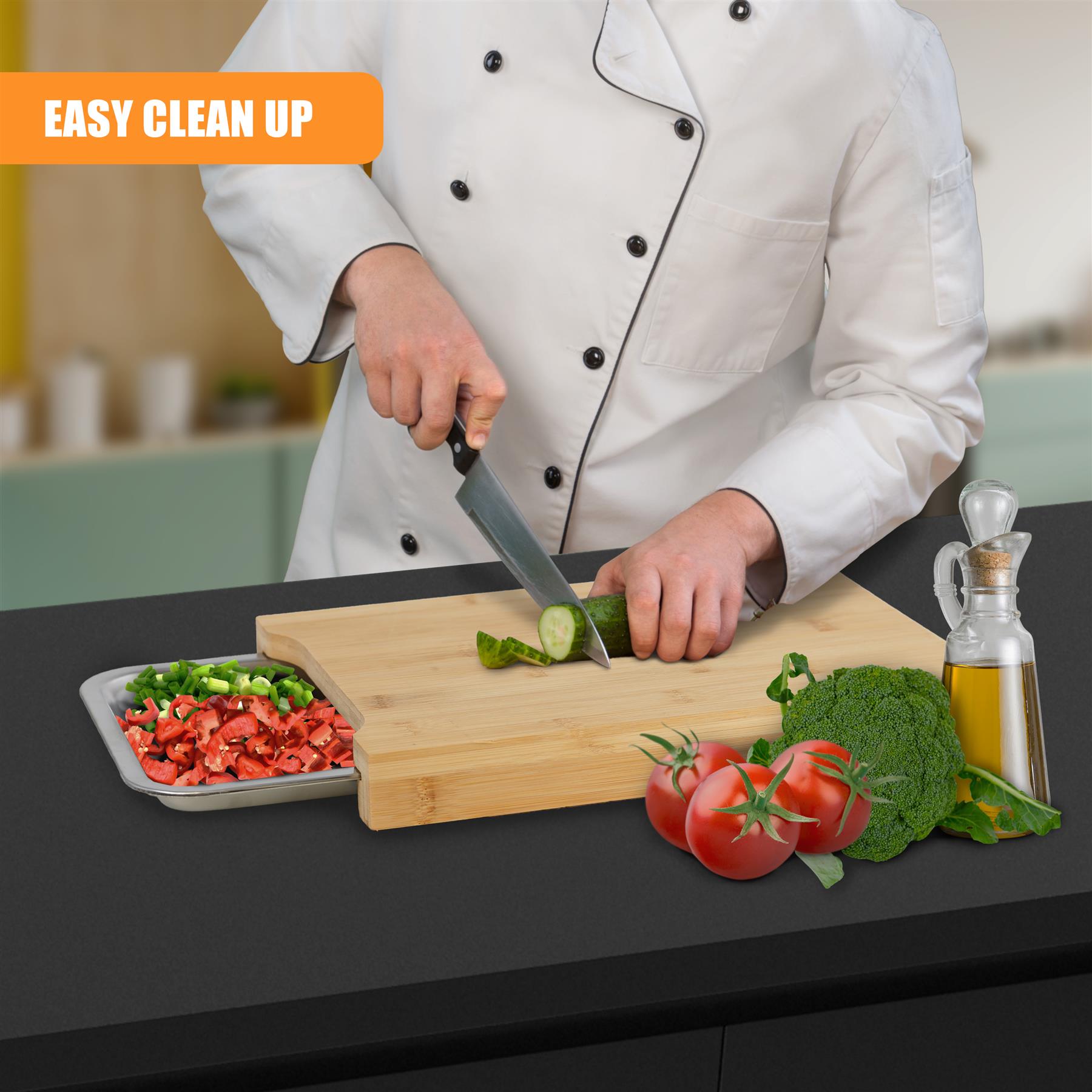 Bamboo Chopping Board with Stainless Steel Tray by GEEZY - The Magic Toy Shop