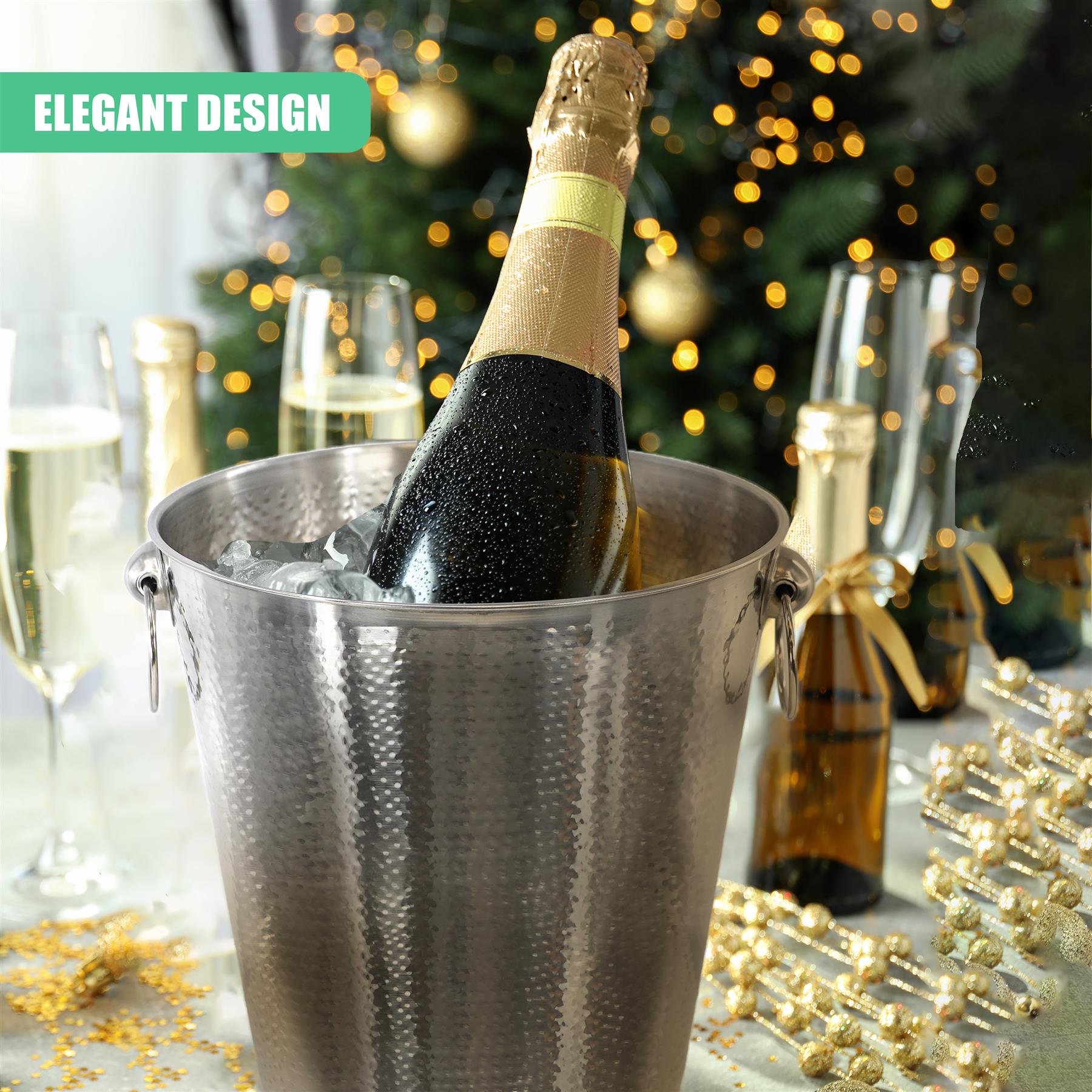 Stainless Steel Ice Bucket Hammered Champagne Drink Wine Cooler With Handles by Geezy - The Magic Toy Shop