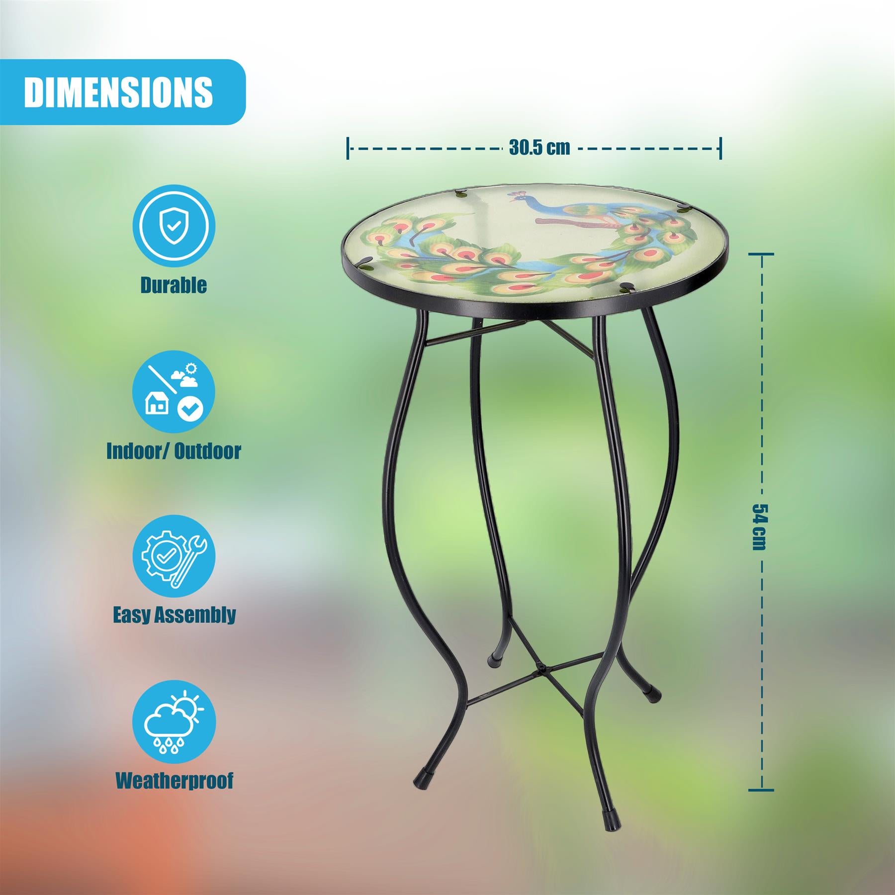 Round Side Mosaic Table With Peacock Design by GEEZY - The Magic Toy Shop