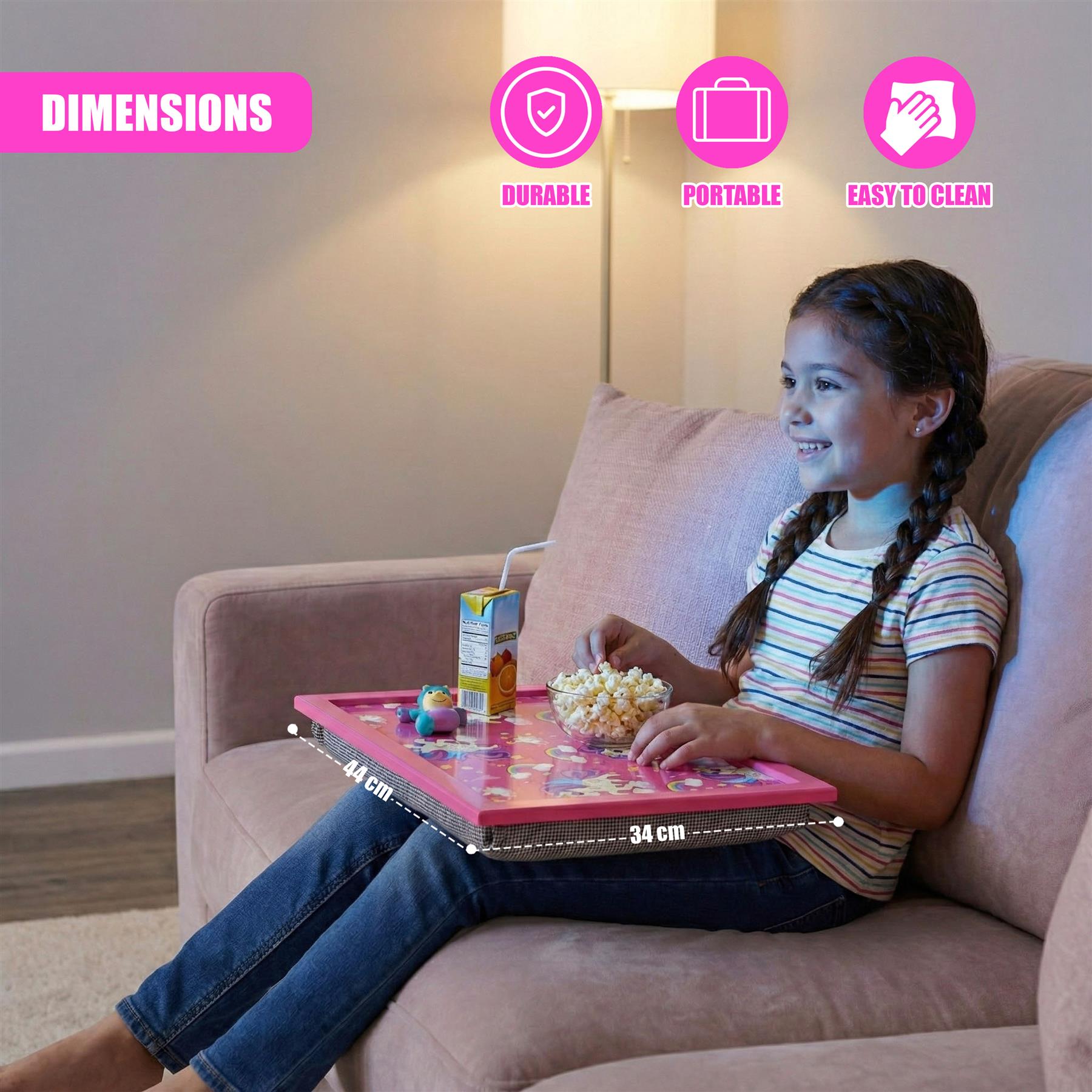 Lap Tray with Bean Bag Cushion Rainbow Unicorn Design