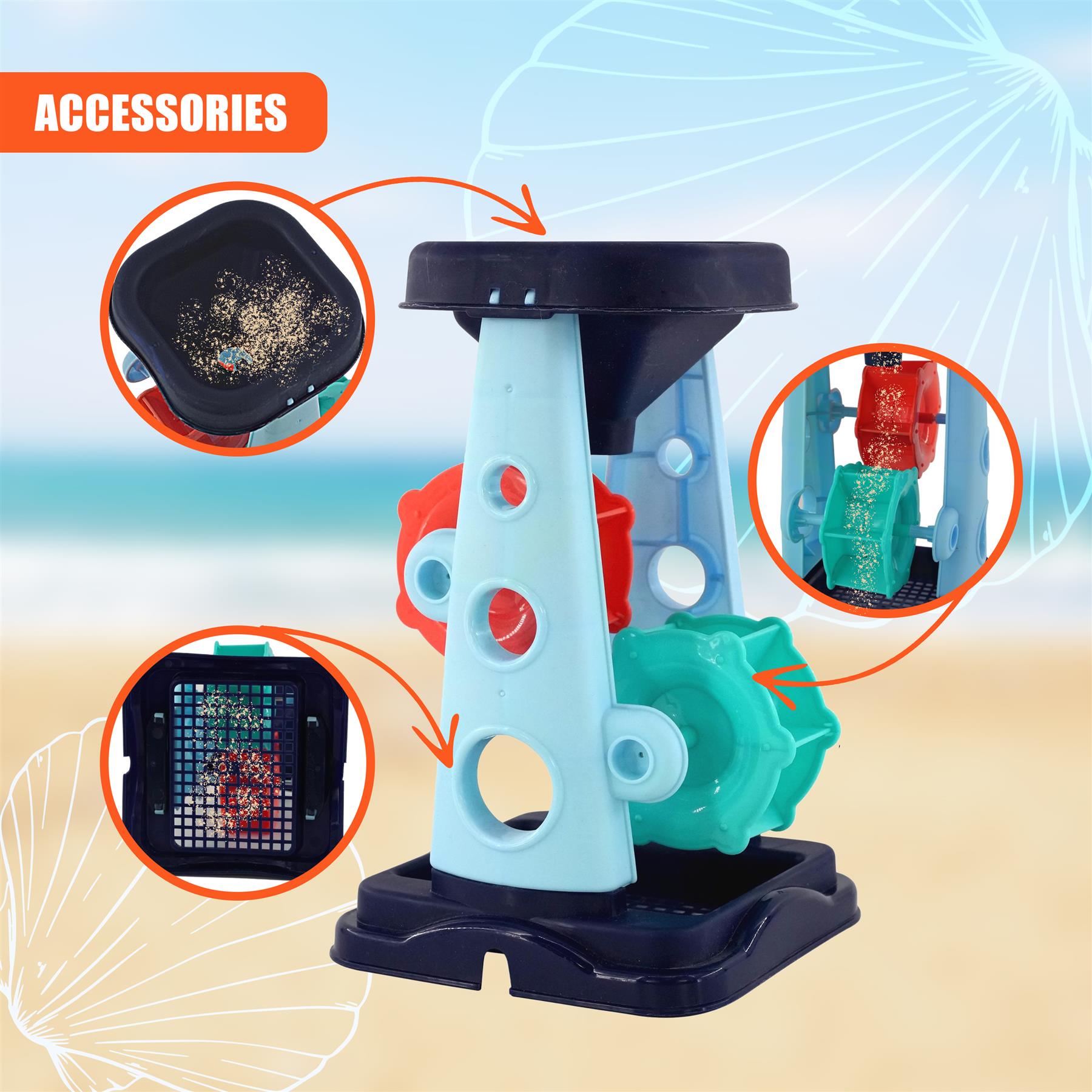 Children Sand and Water Beach Toys Mill, Wheelbarrow Accessories Playset by The Magic Toy Shop - The Magic Toy Shop