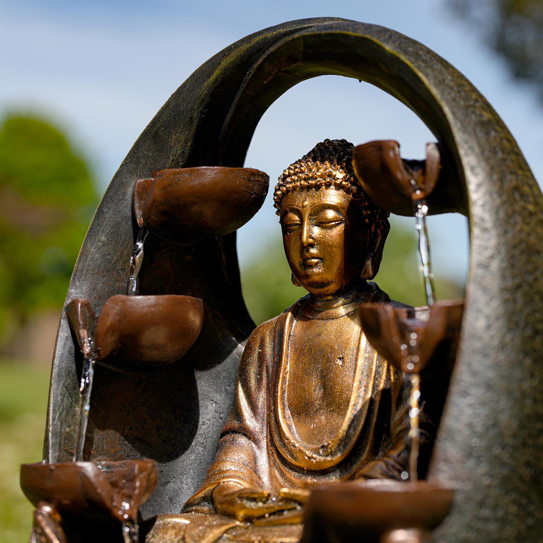 Golden Buddha Solar Water Feature Outdoor With LED by GEEZY - The Magic Toy Shop