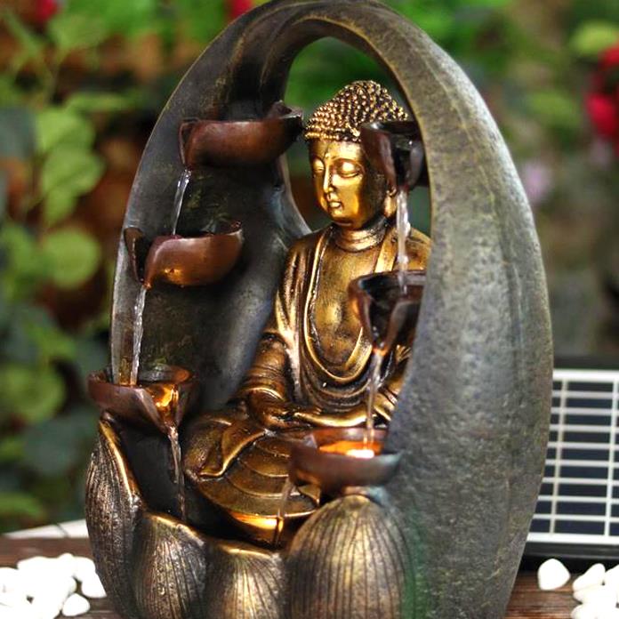 Golden Buddha Solar Water Feature Outdoor With LED by GEEZY - The Magic Toy Shop