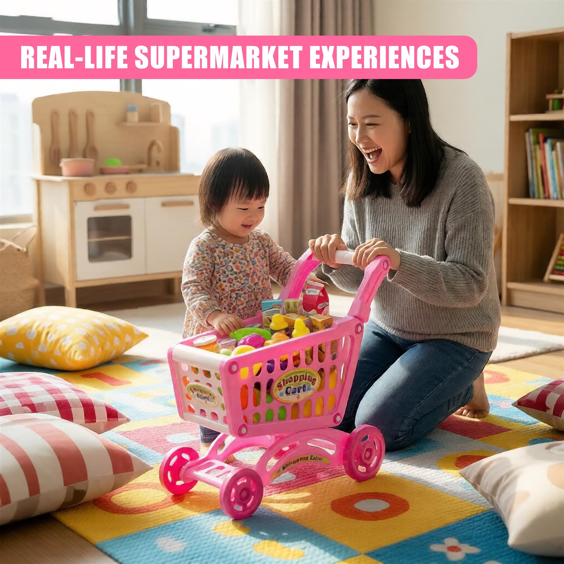 "Real-life Supermarket Experiences, Kids Shopping Trolley, Toys Shopping Trolley Toy" - The Magic Toy Shop