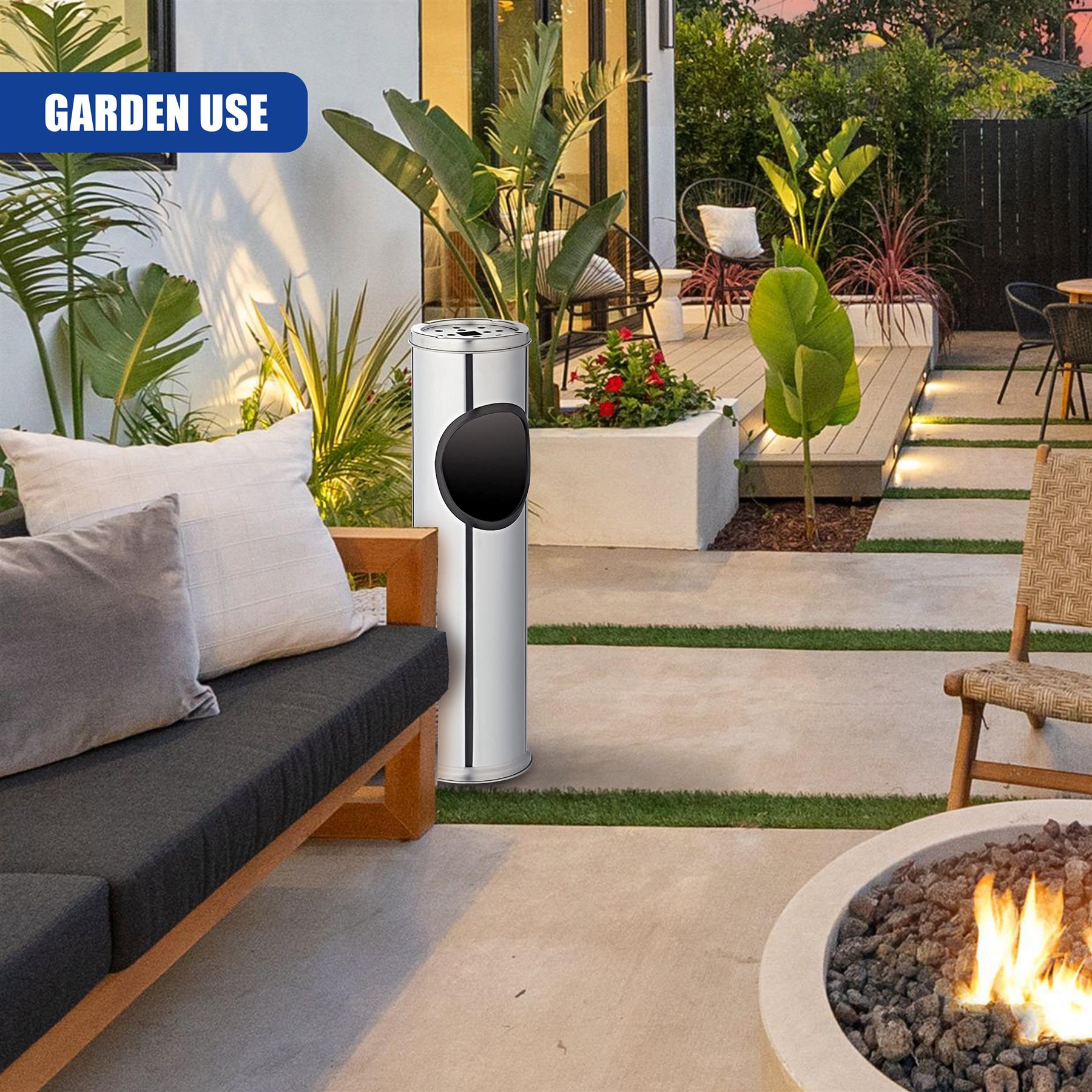 Free Standing Stainless Steel Outdoor Ashtray with Bin