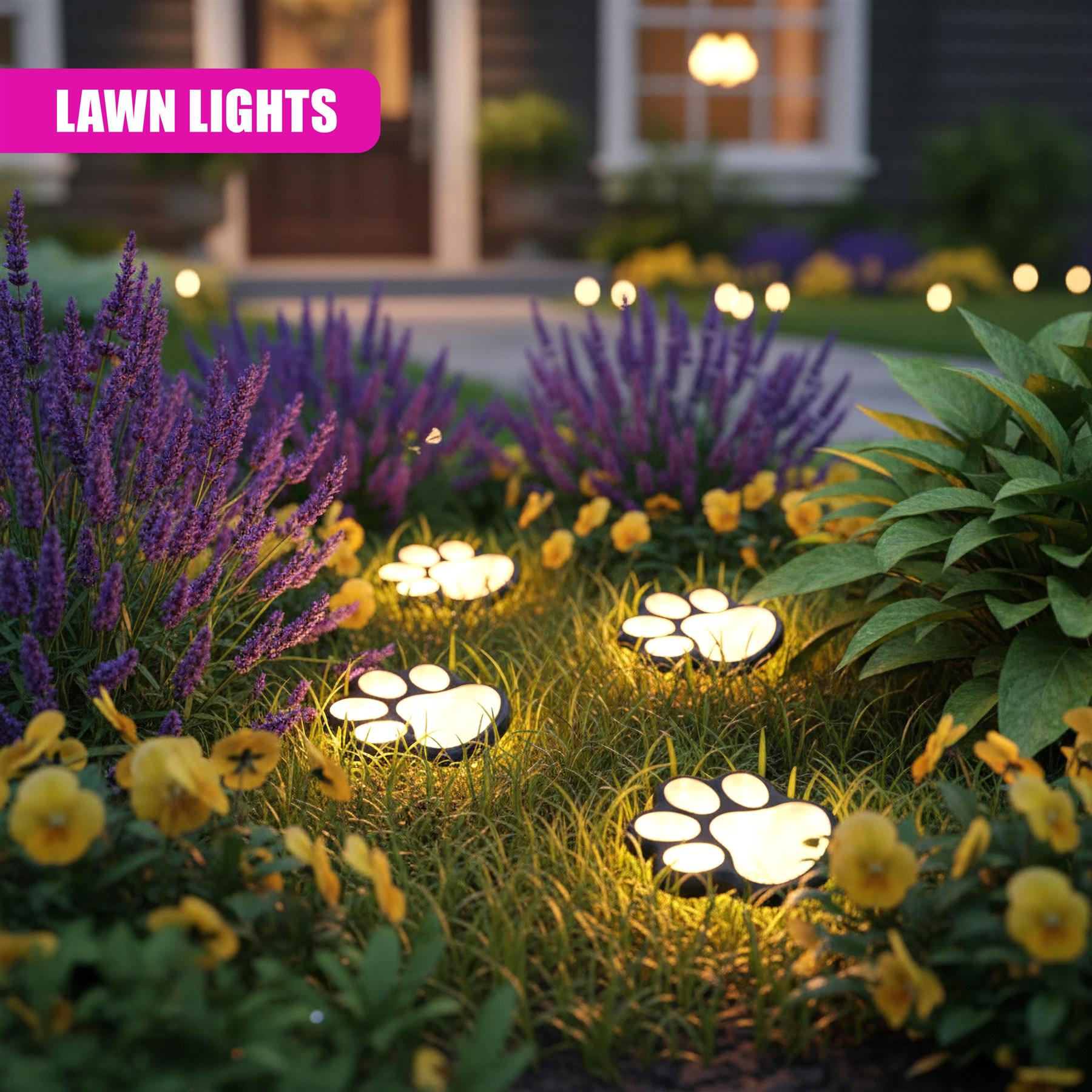 Paw Print Solar Stake Light, Set of 4