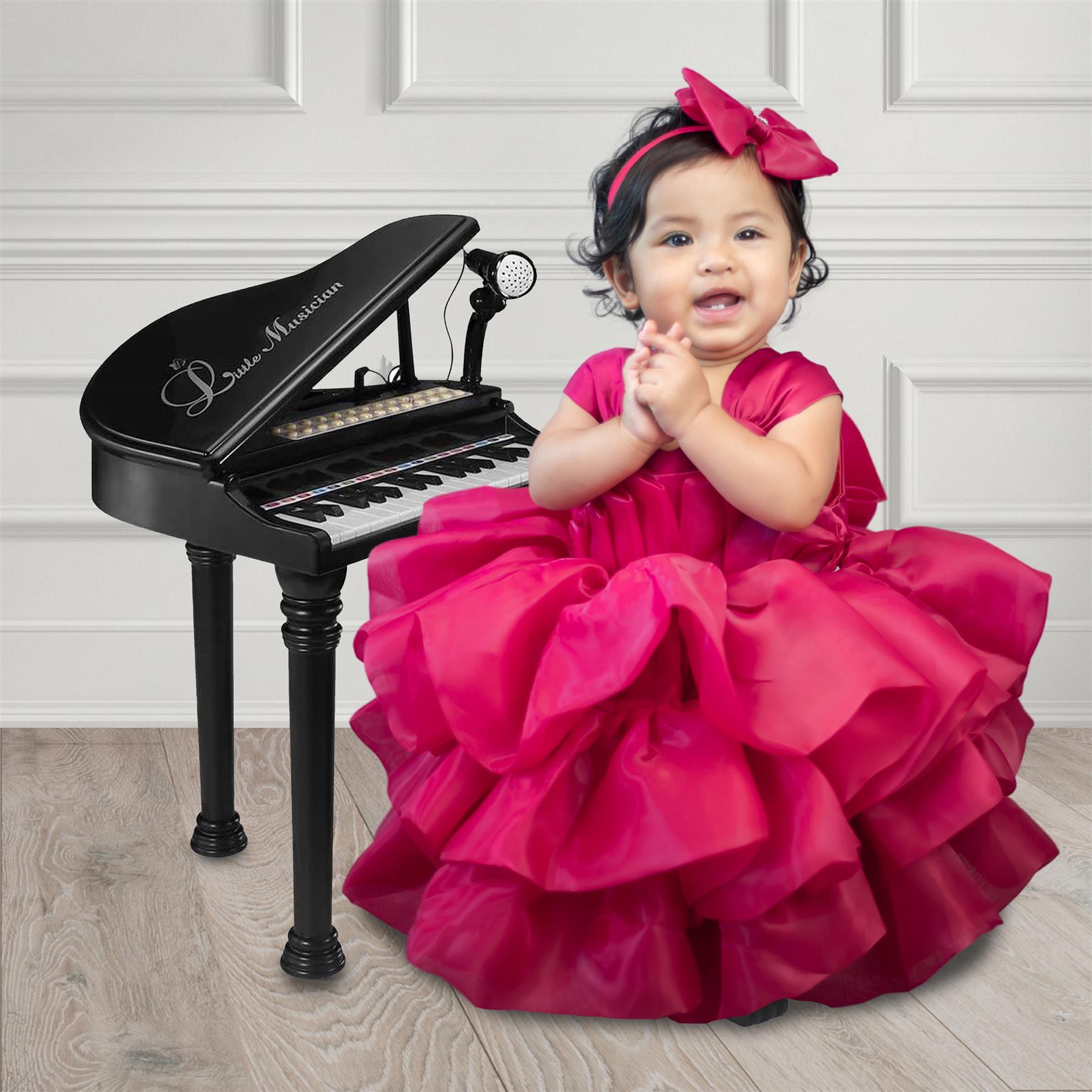 Black Electronic Piano With Microphone and Stool by The Magic Toy Shop - The Magic Toy Shop