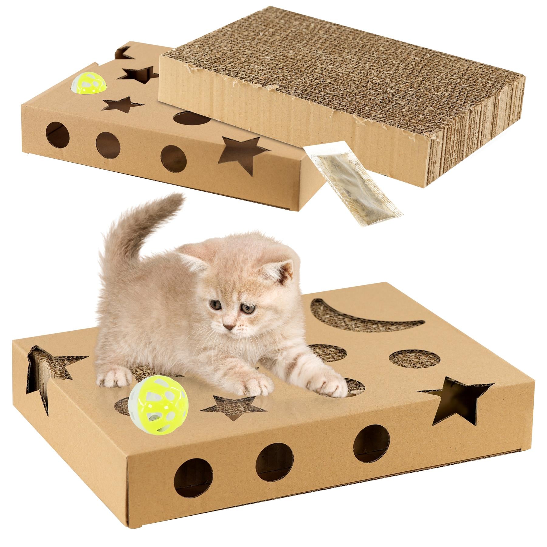 Cat Box Scratching Pad With Catnip & Toy Ball by GEEZY - The Magic Toy Shop