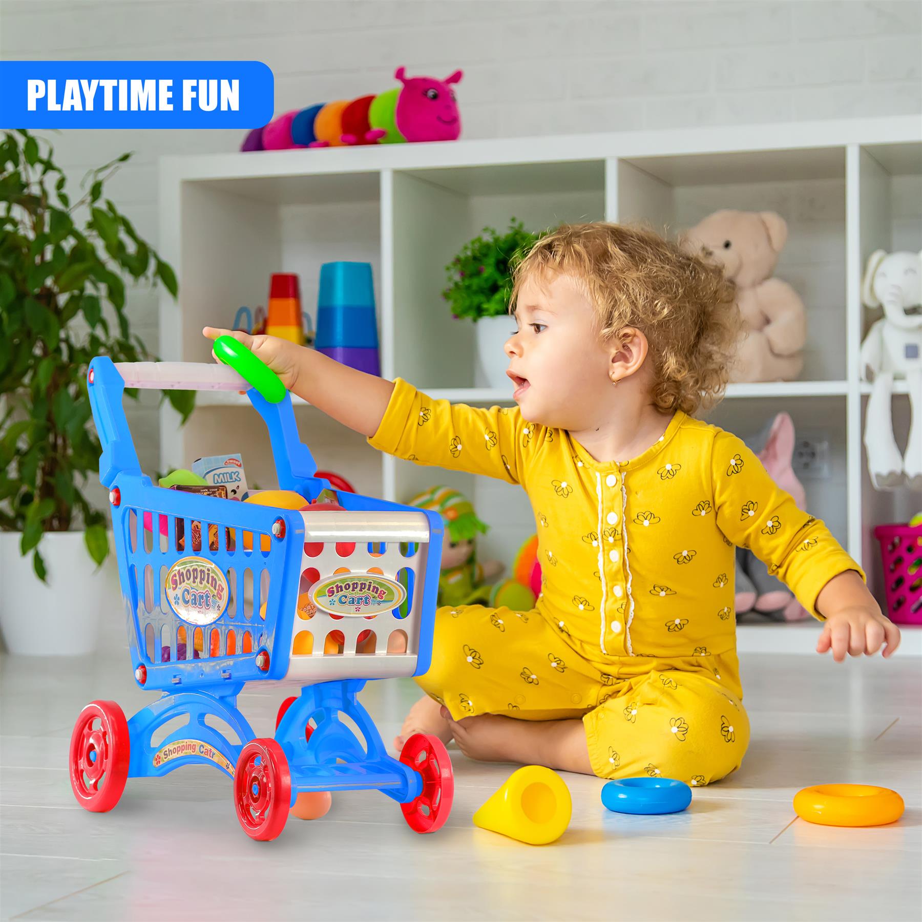 Blue Shopping Trolley Cart Play Food Set by The Magic Toy Shop - The Magic Toy Shop