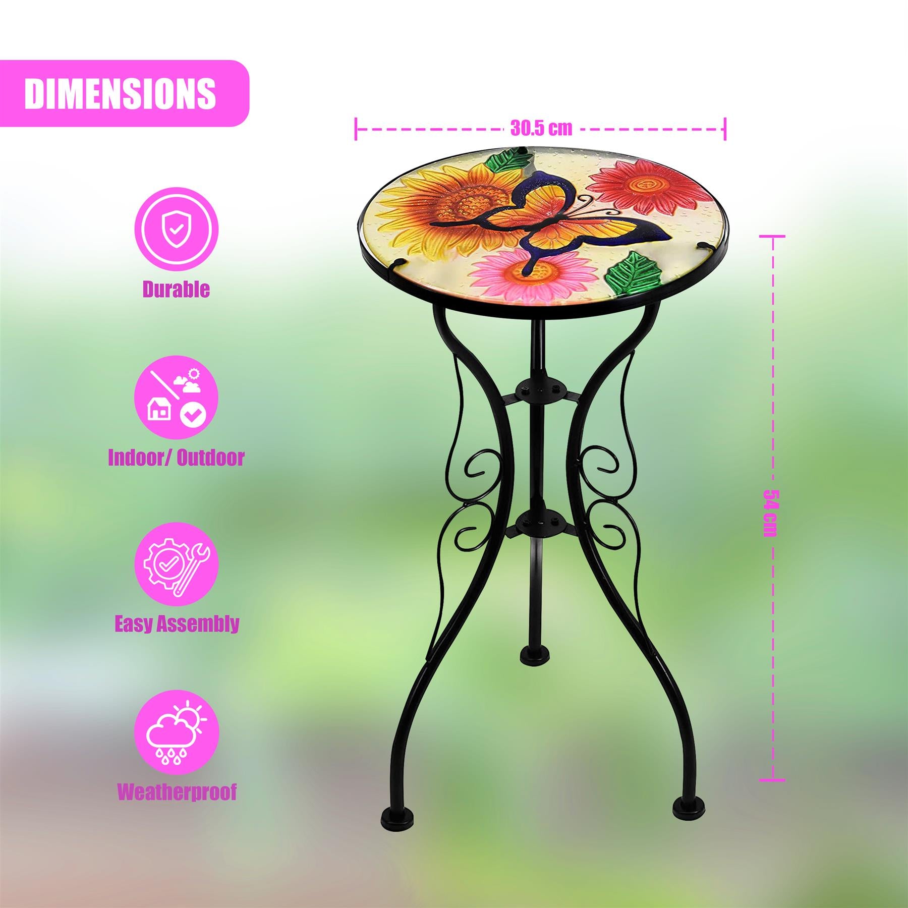 Round Side Garden Mosaic Table With Flowers and Butterfly Design by Geezy - The Magic Toy Shop