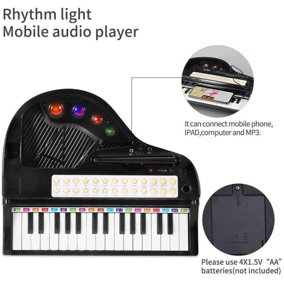 Black Electronic Piano With Microphone and Stool by The Magic Toy Shop - The Magic Toy Shop