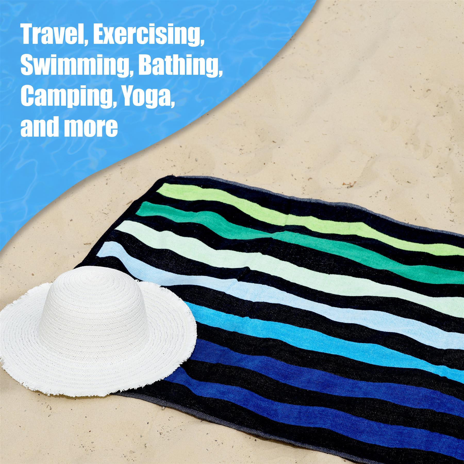 Velour Striped Beach Towel Blue Oasis by Geezy - The Magic Toy Shop