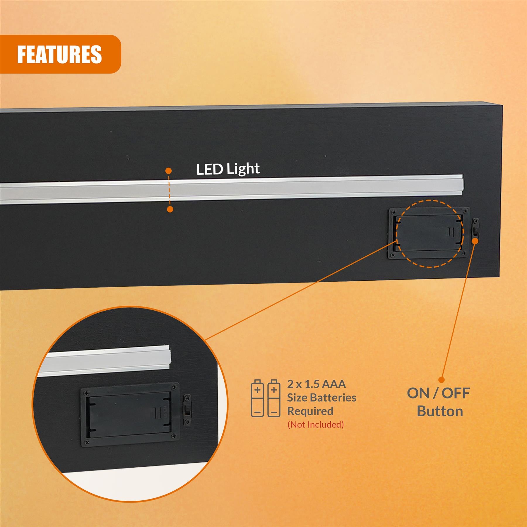 Black Floating Wooden Wall Shelf with LED Lights - 60cm by GEEZY - The Magic Toy Shop