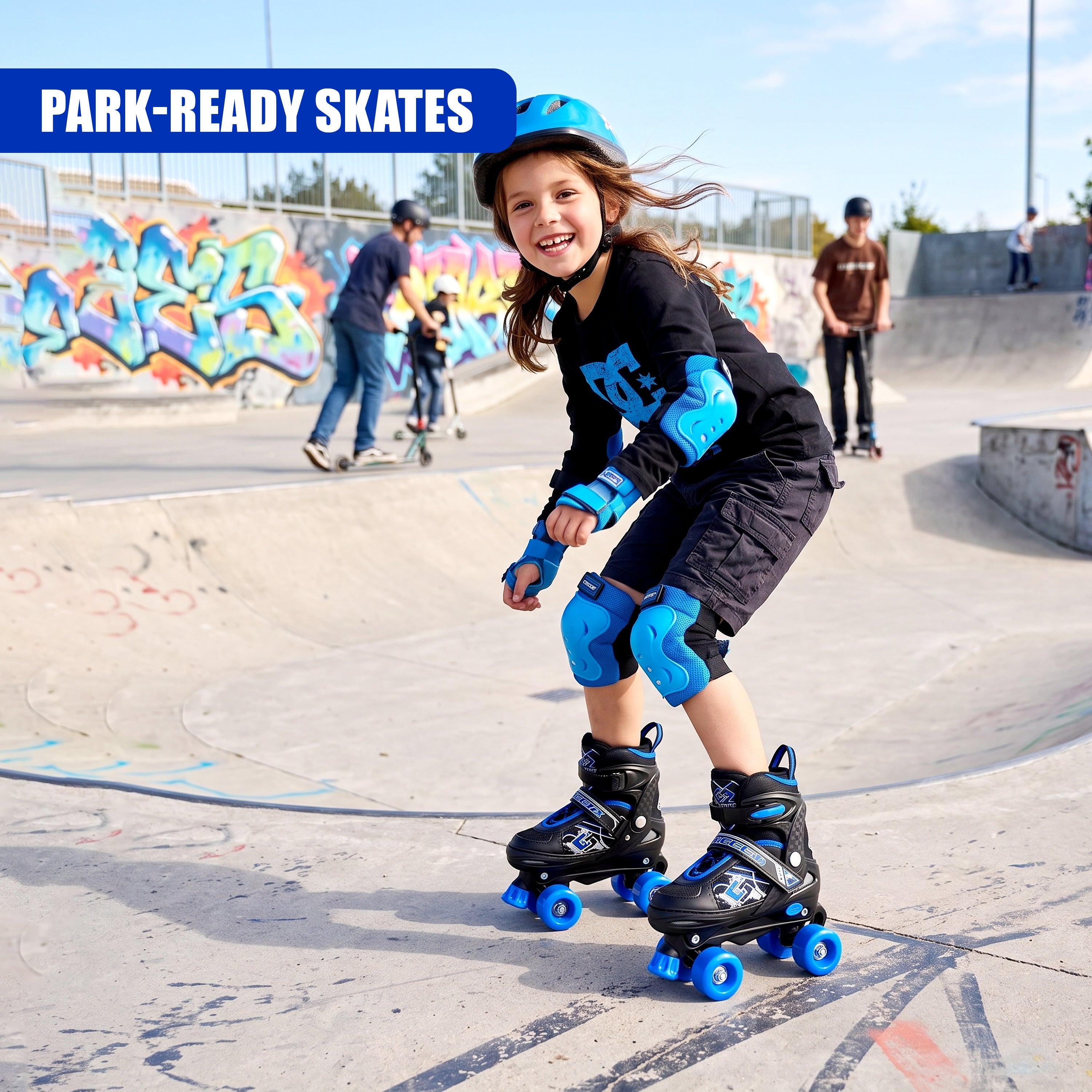 Blue & Black Kids Adjustable Roller Skates