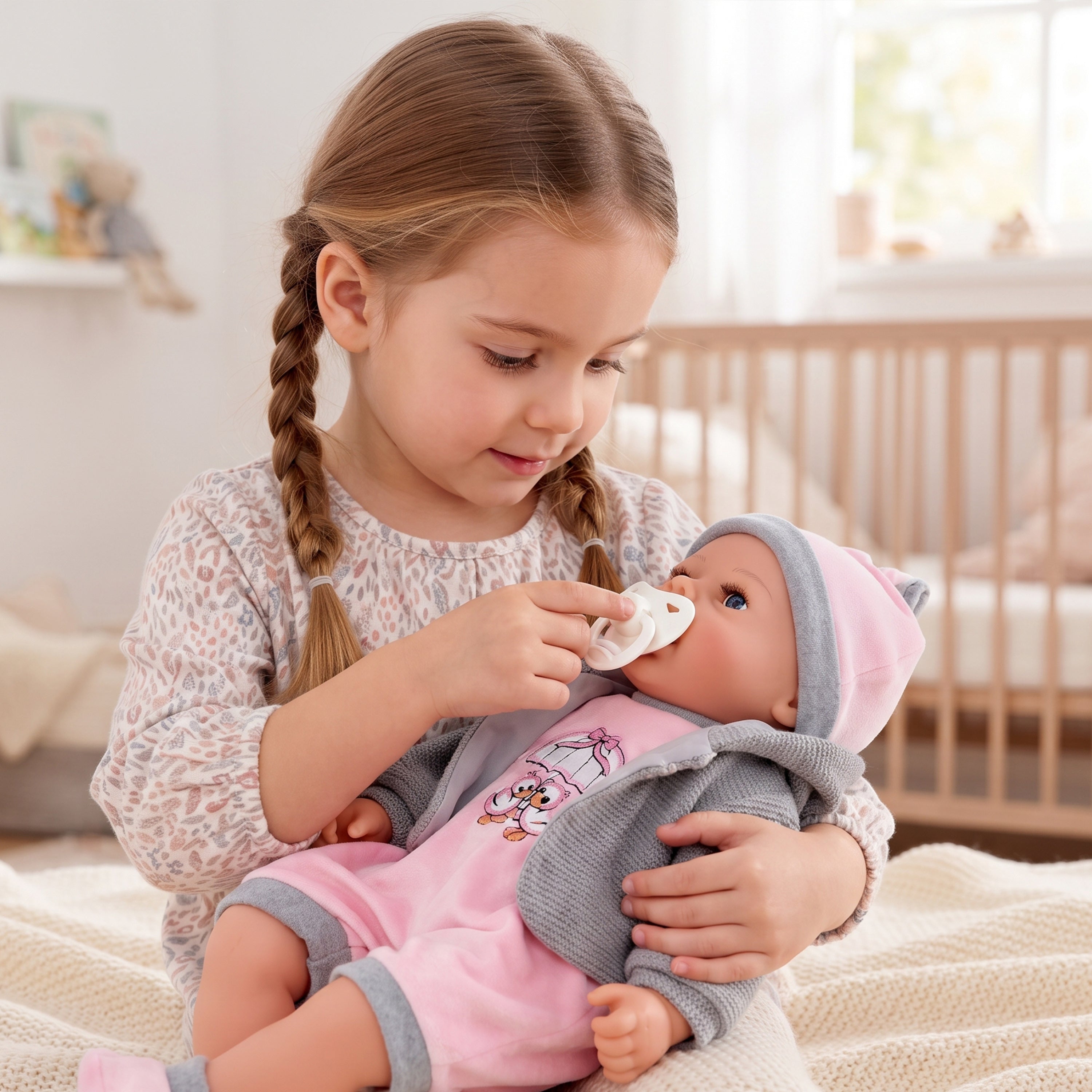 Baby Girl Doll With Dummy & Sounds Grey