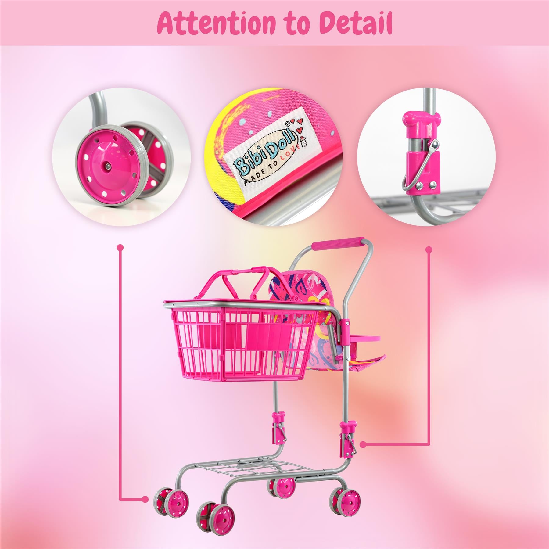 Kids Shopping Trolley with Removable Basket & Doll Seat by BiBi Doll - The Magic Toy Shop