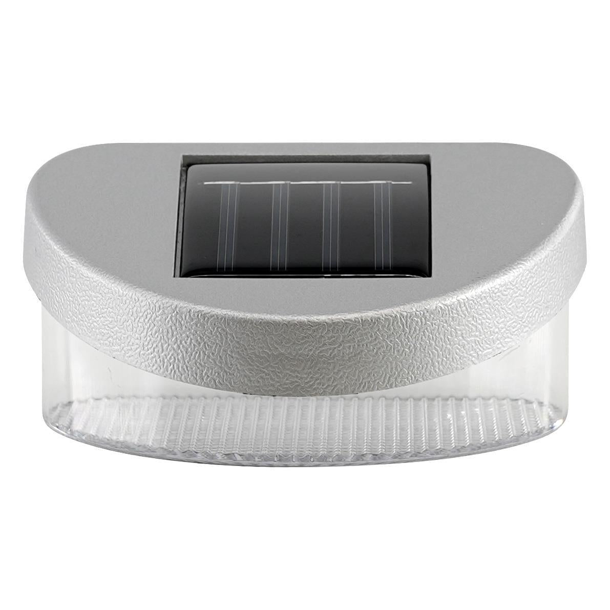 Rectangular outdoor light fixture with a solid gray top and visible solar charging panel.
