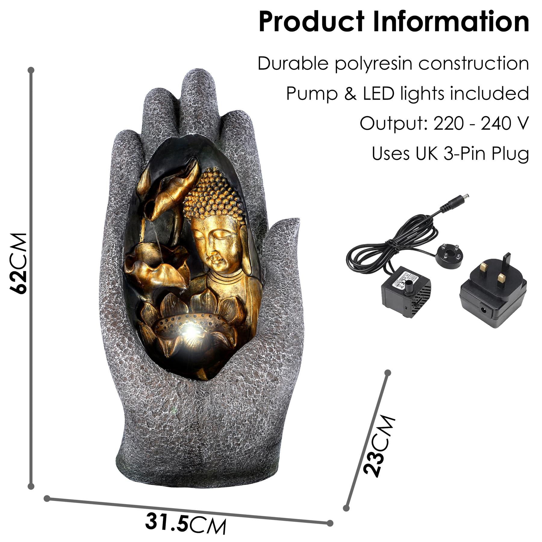 Hand Buddha Water Feature Outdoor With LED by GEEZY - The Magic Toy Shop
