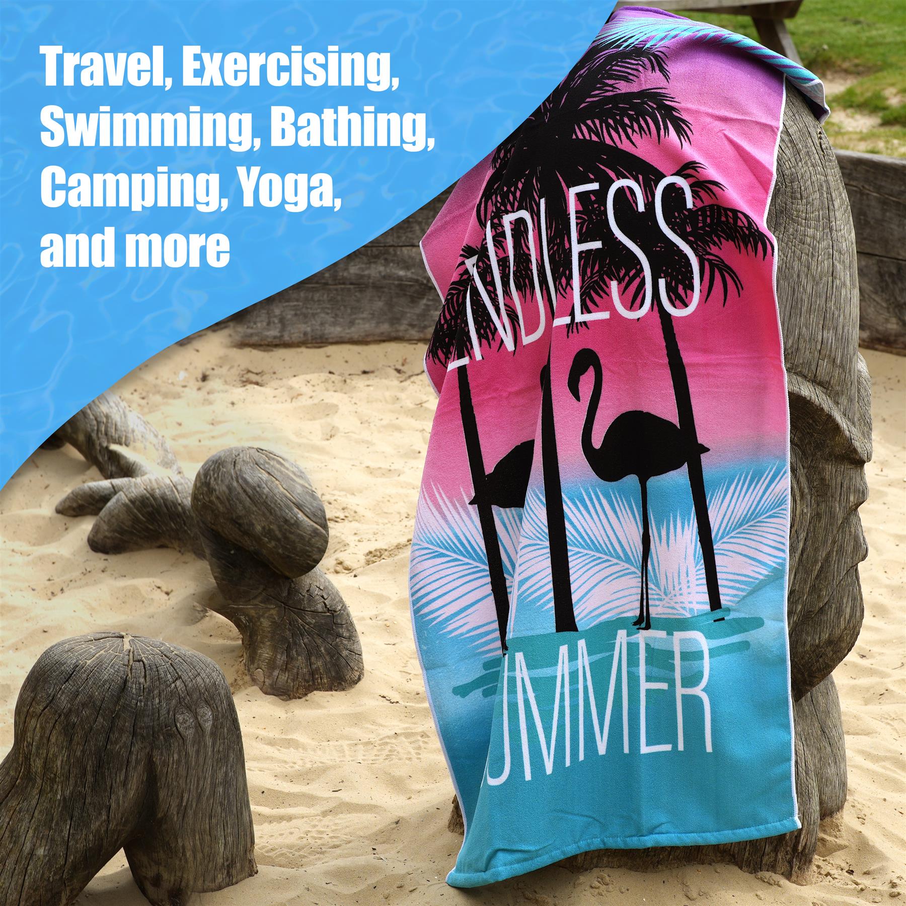 Beach Bath Towel Flamingo Design Microfibre Towel by GEEZY - The Magic Toy Shop