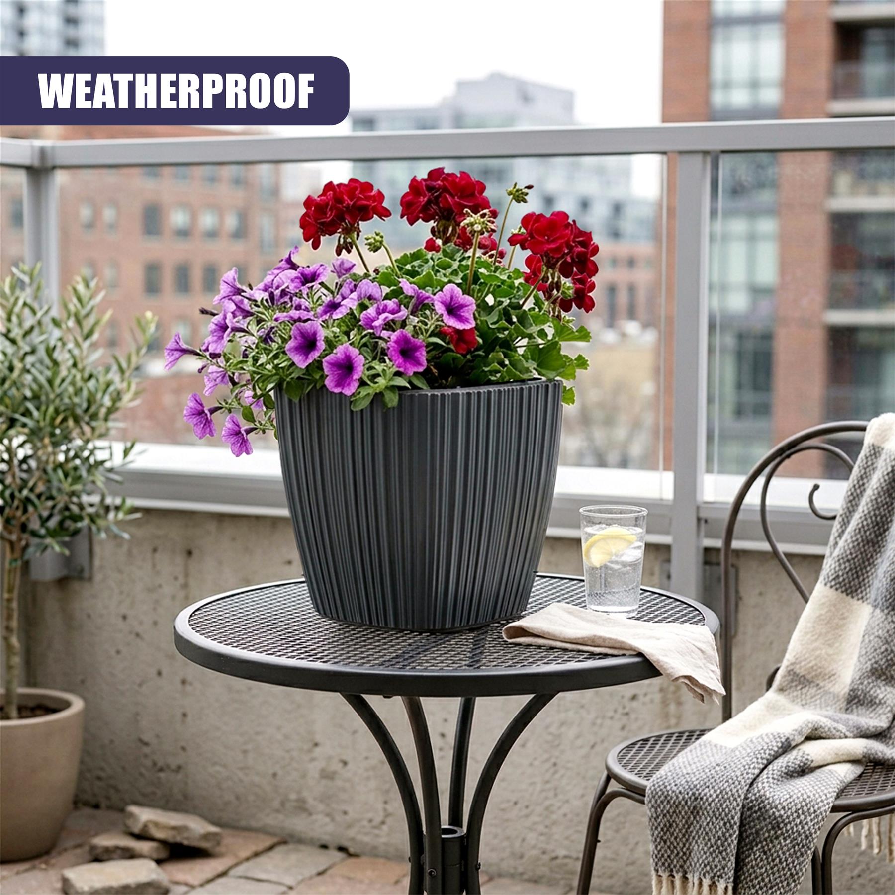 Black Plant Pot with Insert, 29 cm