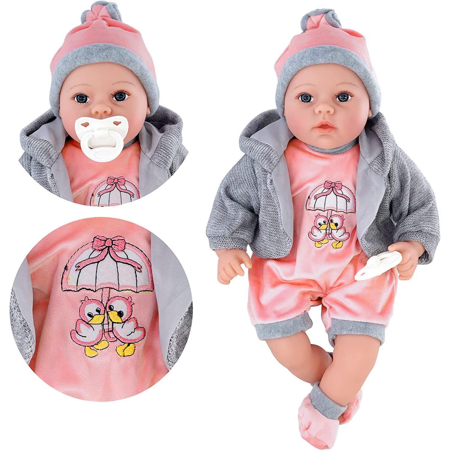 Baby Girl Doll With Dummy & Sounds Grey by BiBi Doll - The Magic Toy Shop
