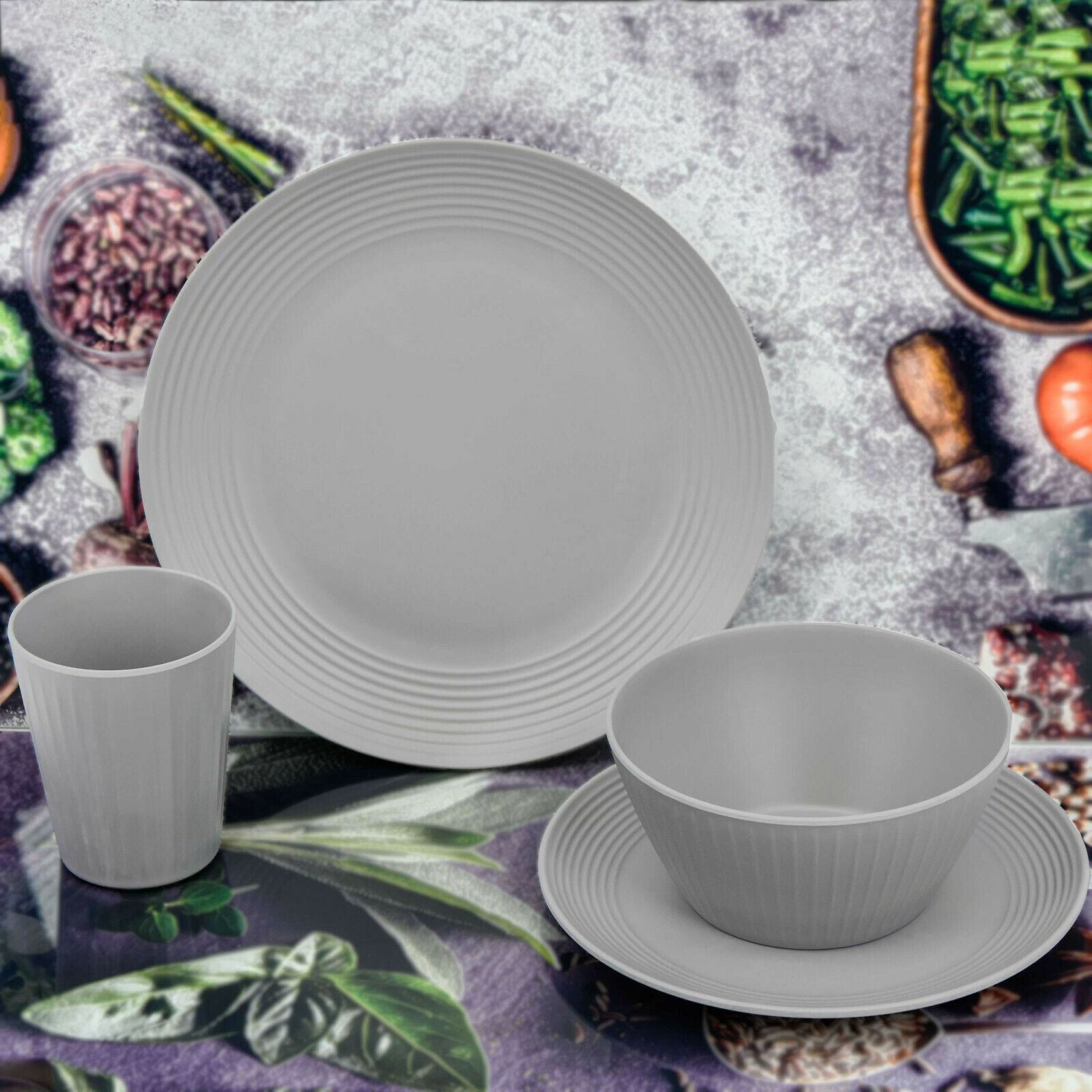 24 Pcs Grey Picnic Dinner Set for 6 People by Geezy - The Magic Toy Shop