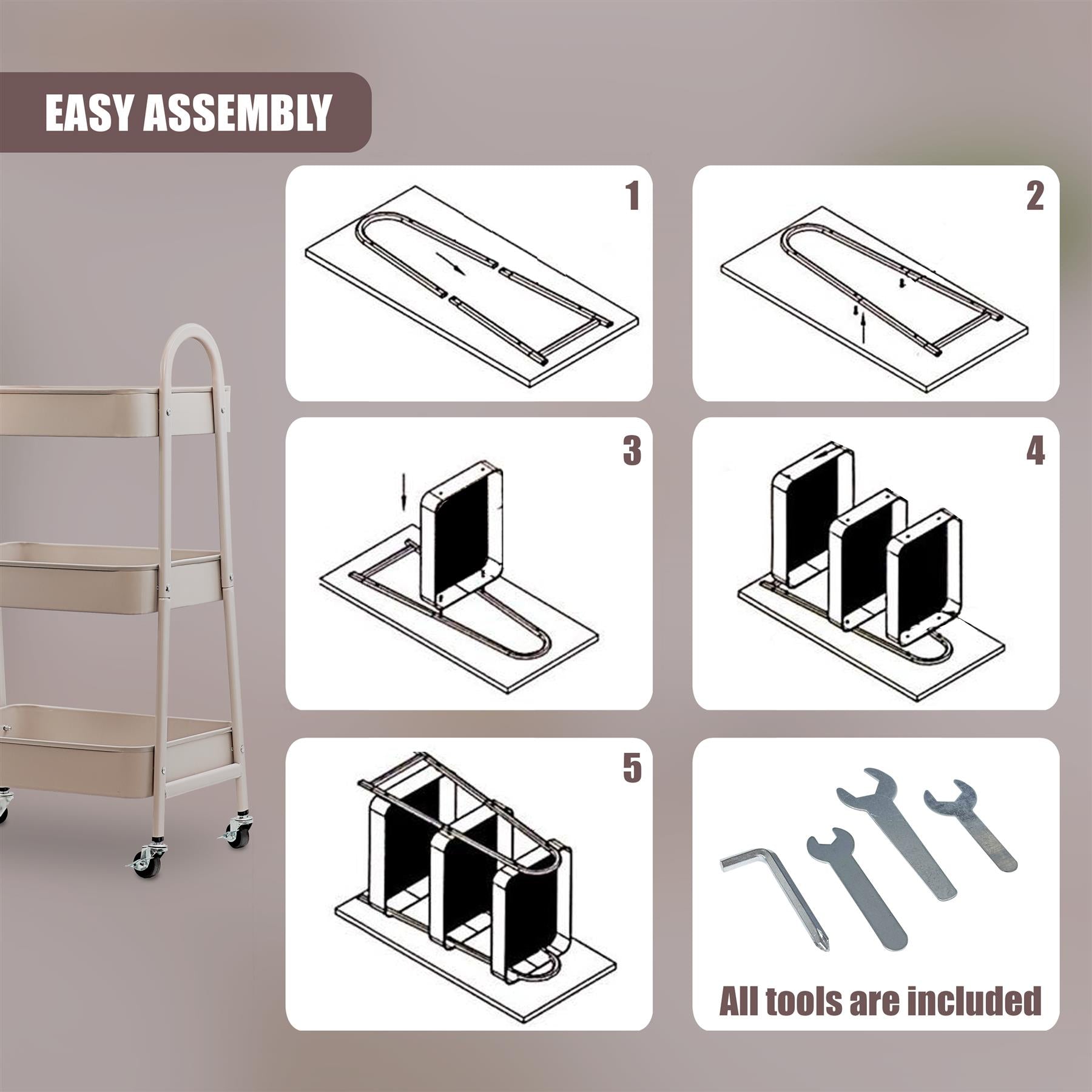 3 Tier Storage Trolley on Wheels by GEEZY - The Magic Toy Shop