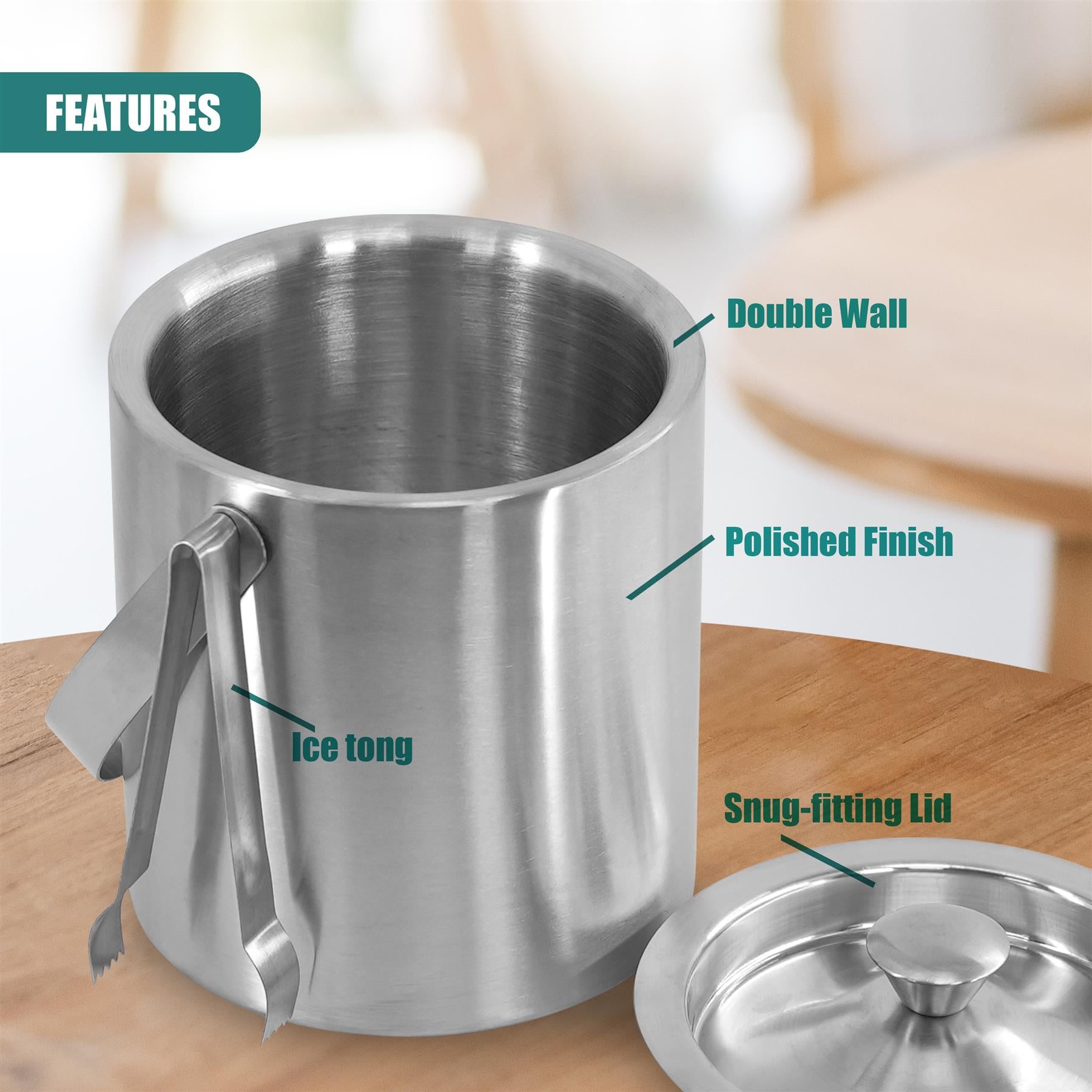 Stainless Steel Ice Bucket With Lid And Ice Tongs by Geezy - The Magic Toy Shop