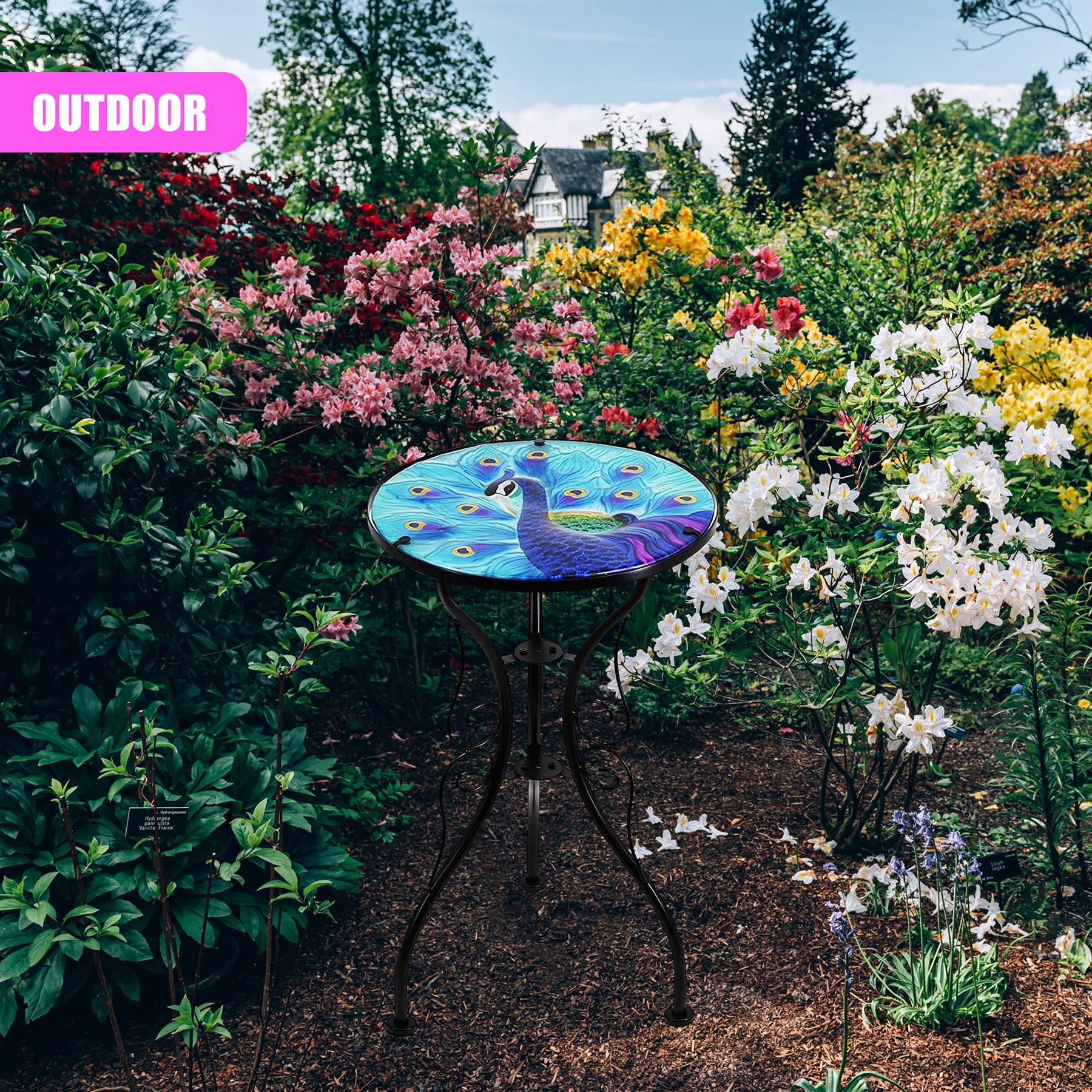 Round Side Mosaic Garden Table With Blue Peacock Design by Geezy - The Magic Toy Shop