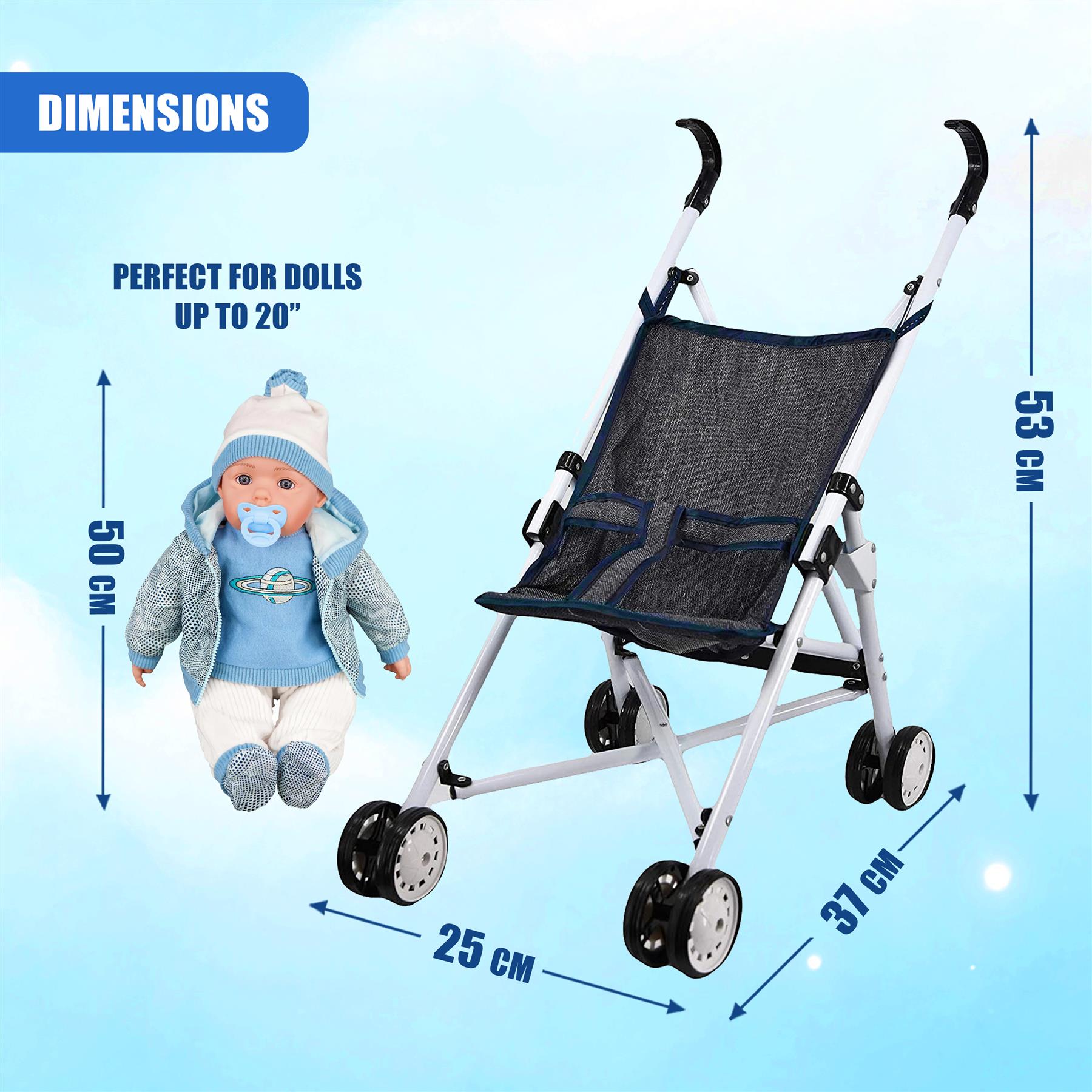 Black Baby Doll Foldable Stroller by BiBi Doll - The Magic Toy Shop