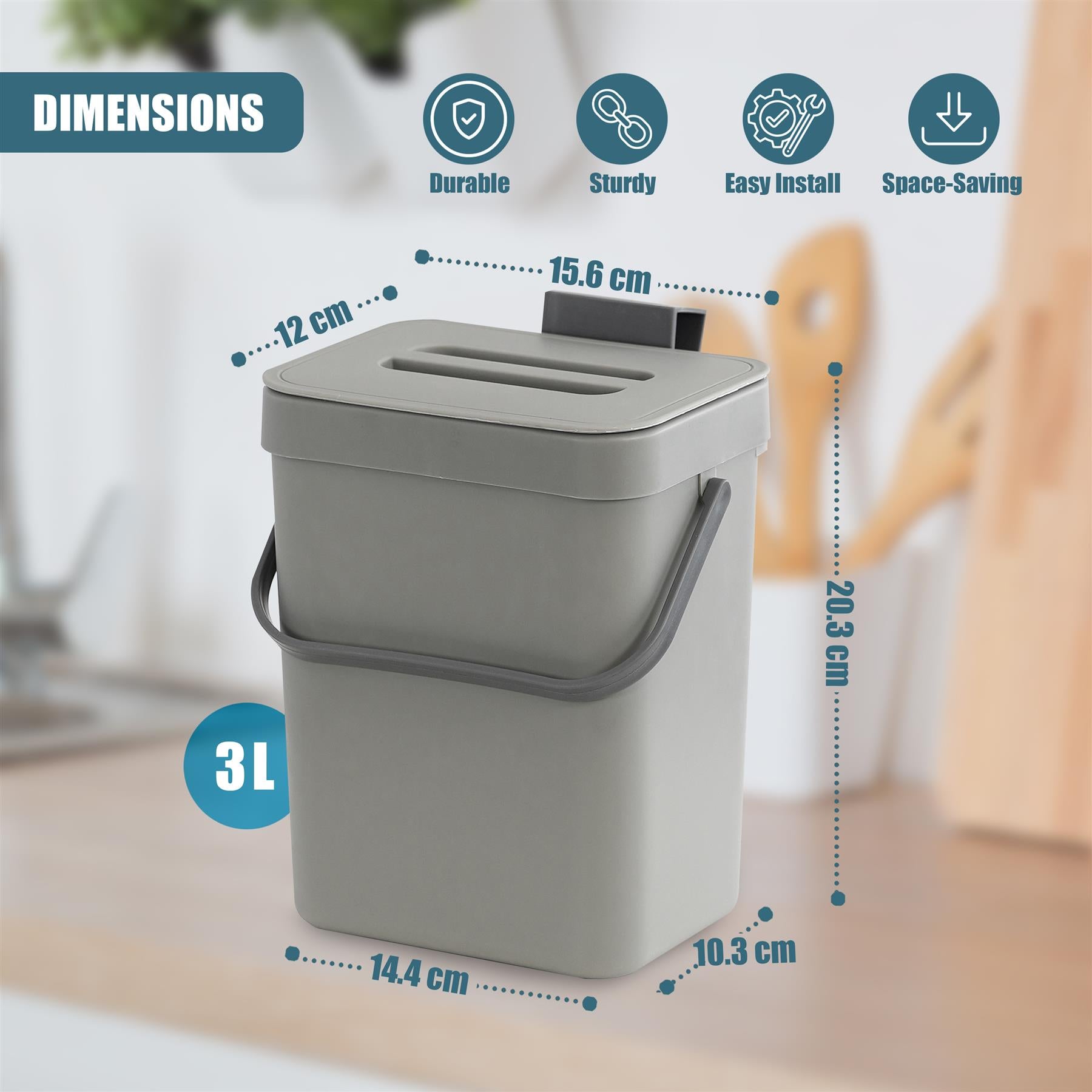 Hanging Kitchen Waste Bin with Lid 3L by GEEZY - The Magic Toy Shop