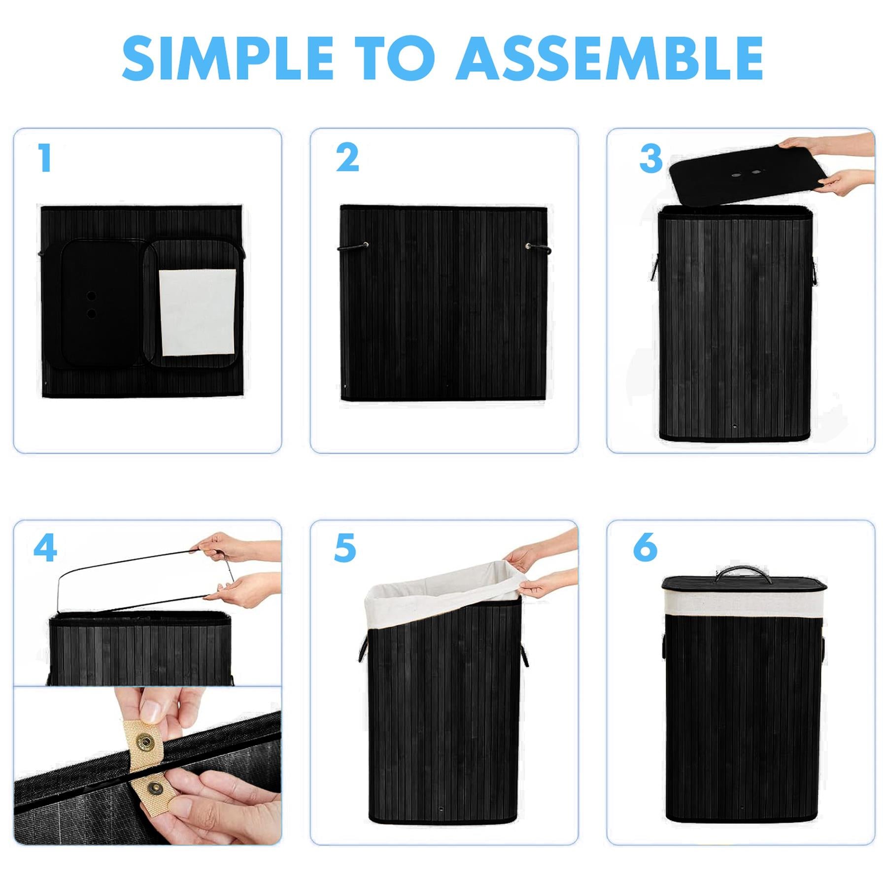 Black Bamboo Laundry Hamper 72L