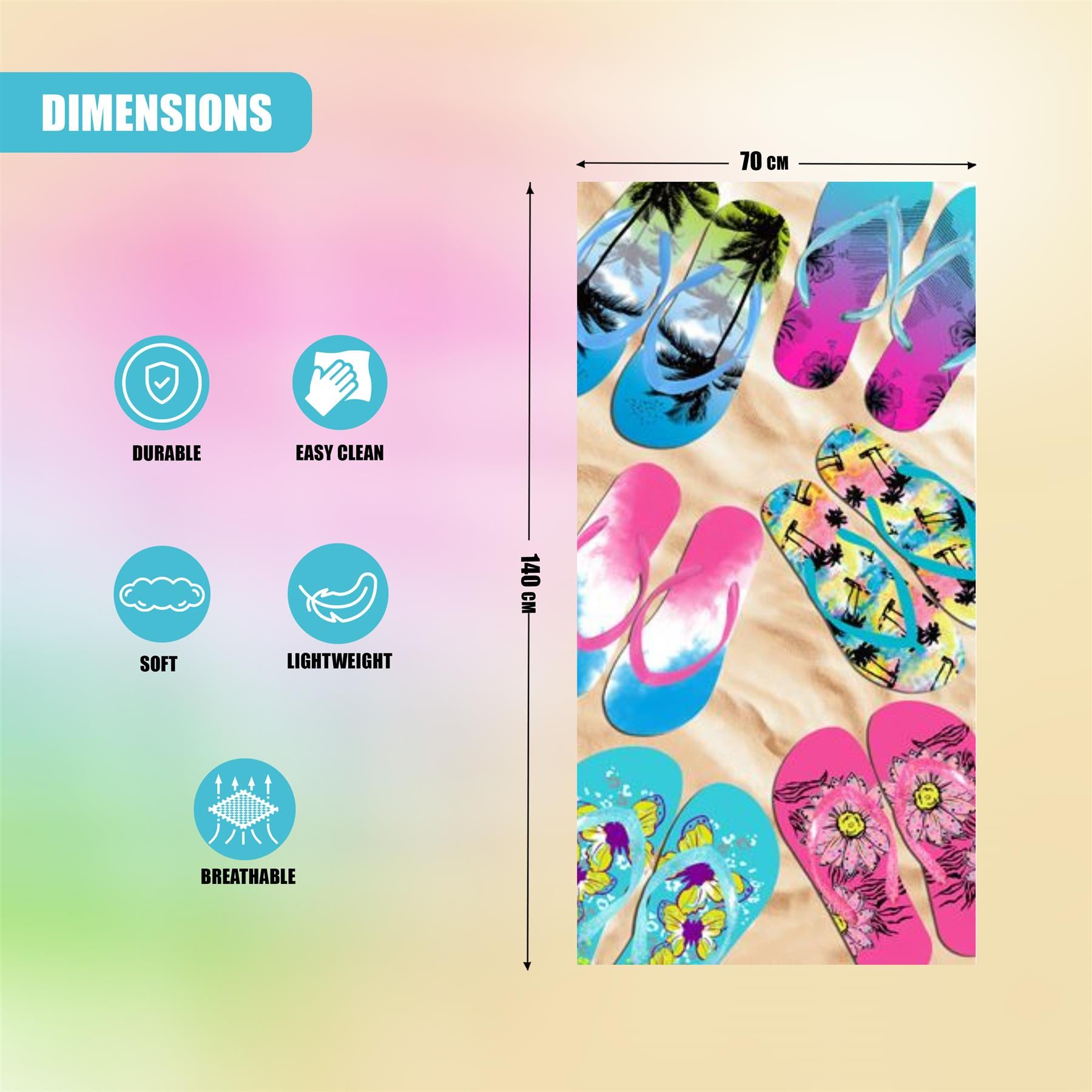 Beach Bath Towel Flip Flop Design Microfibre Towel by GEEZY - The Magic Toy Shop