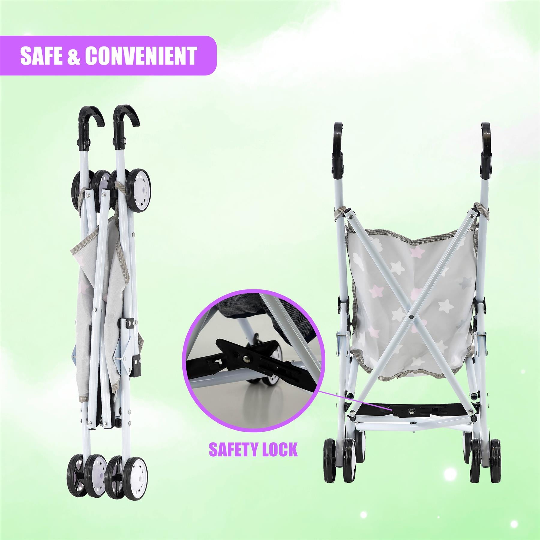 Stars Baby Doll Foldable Stroller by BiBi Doll - The Magic Toy Shop