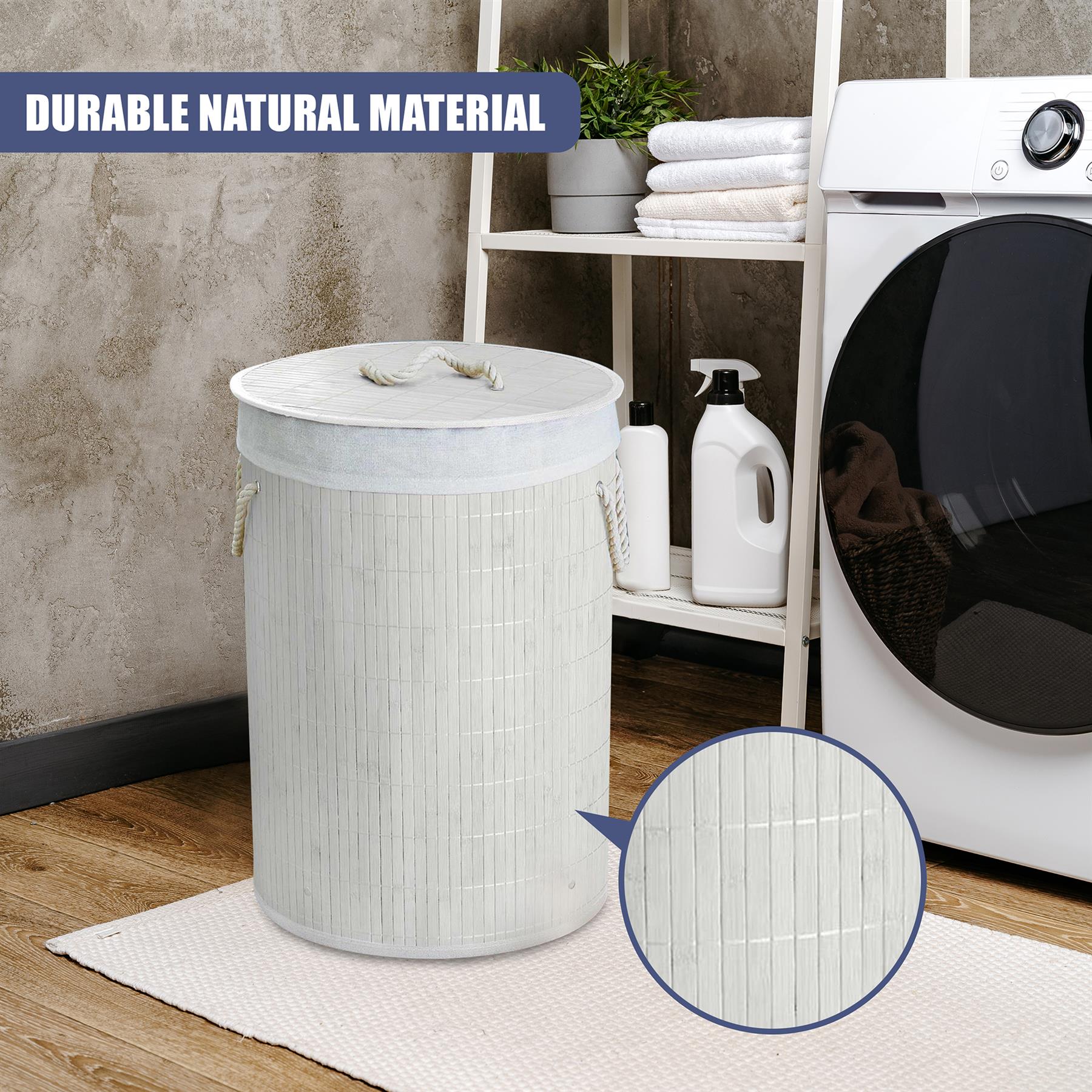 Round Bamboo Laundry Hamper with Lid, White by GEEZY - The Magic Toy Shop