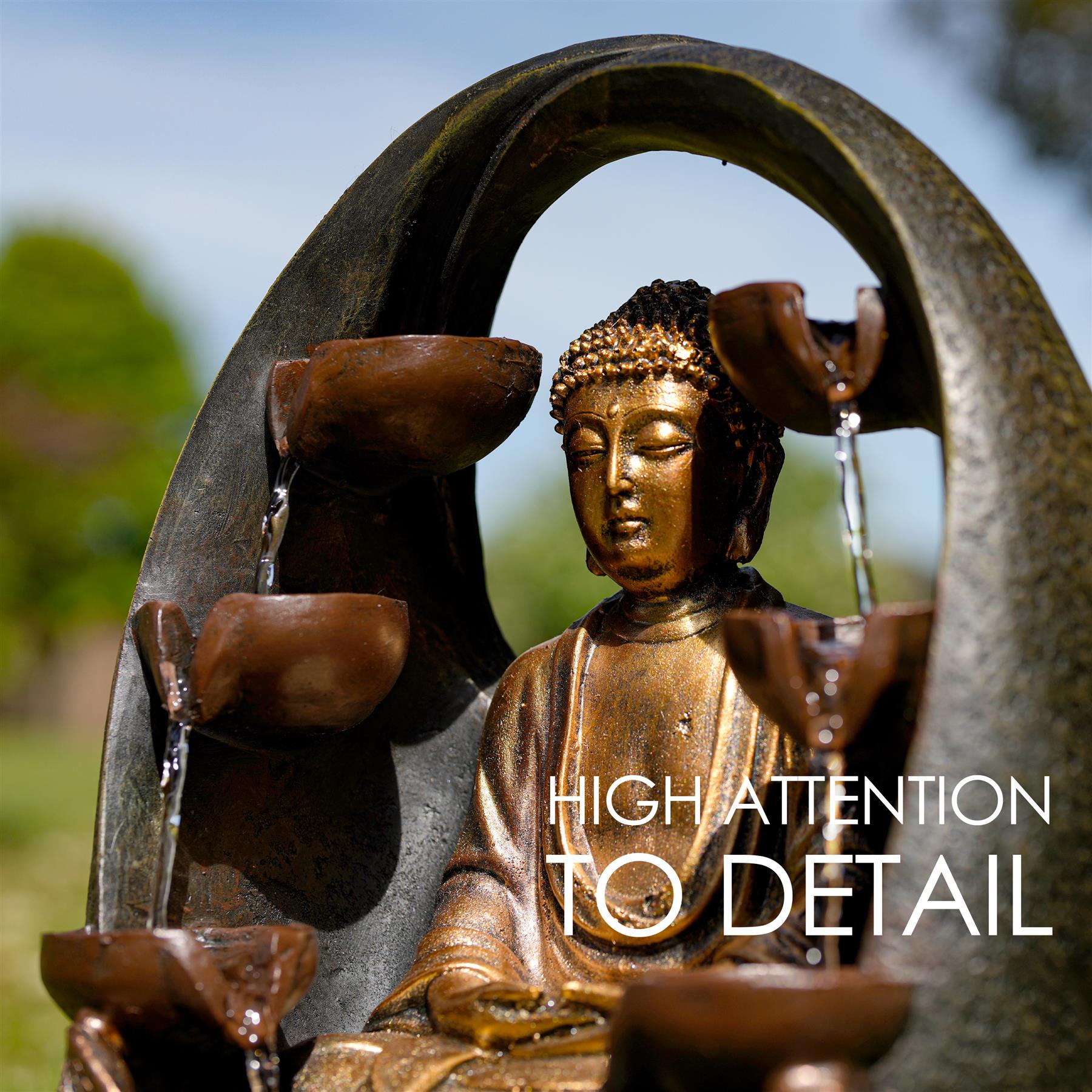 Golden Buddha Solar Water Feature Outdoor With LED by GEEZY - The Magic Toy Shop