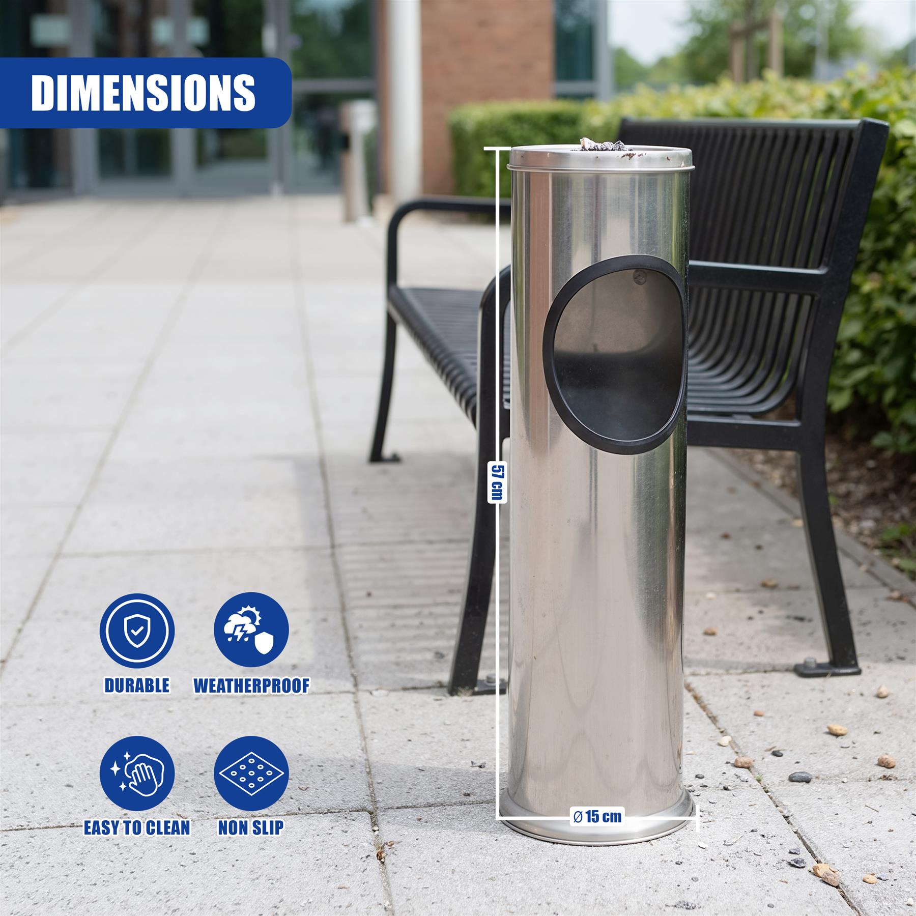 Free Standing Stainless Steel Outdoor Ashtray with Bin